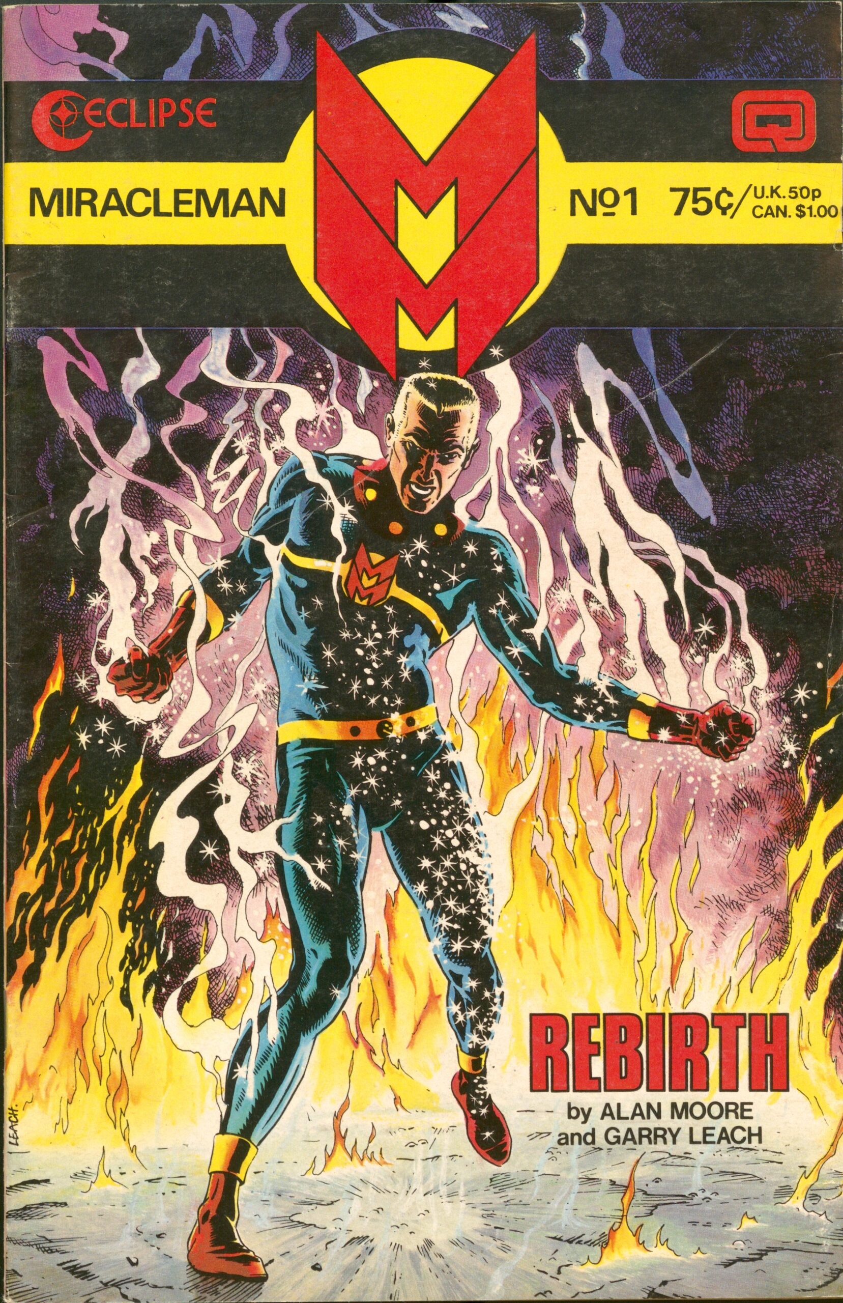 Comic book cover with Miracleman wreathed in whisps of smoke and light.