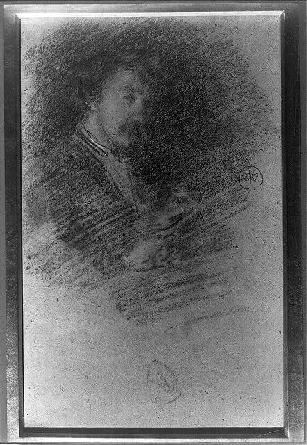 Photograph of a chalk drawing of a man with a mustache