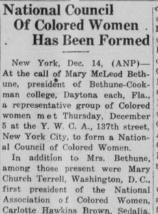 Article titled National Council of Colored Women has been formed and the article lists all the women invovled.