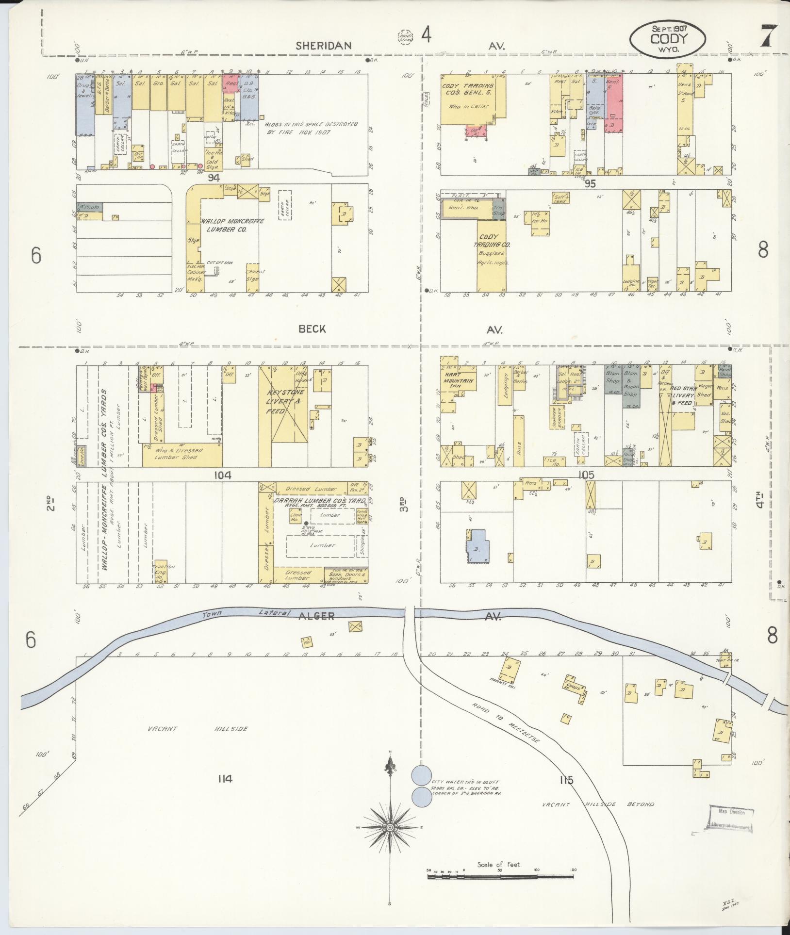 Fire insurance map showing Sheridan Avenue, Beck Avenue, and the town lateral