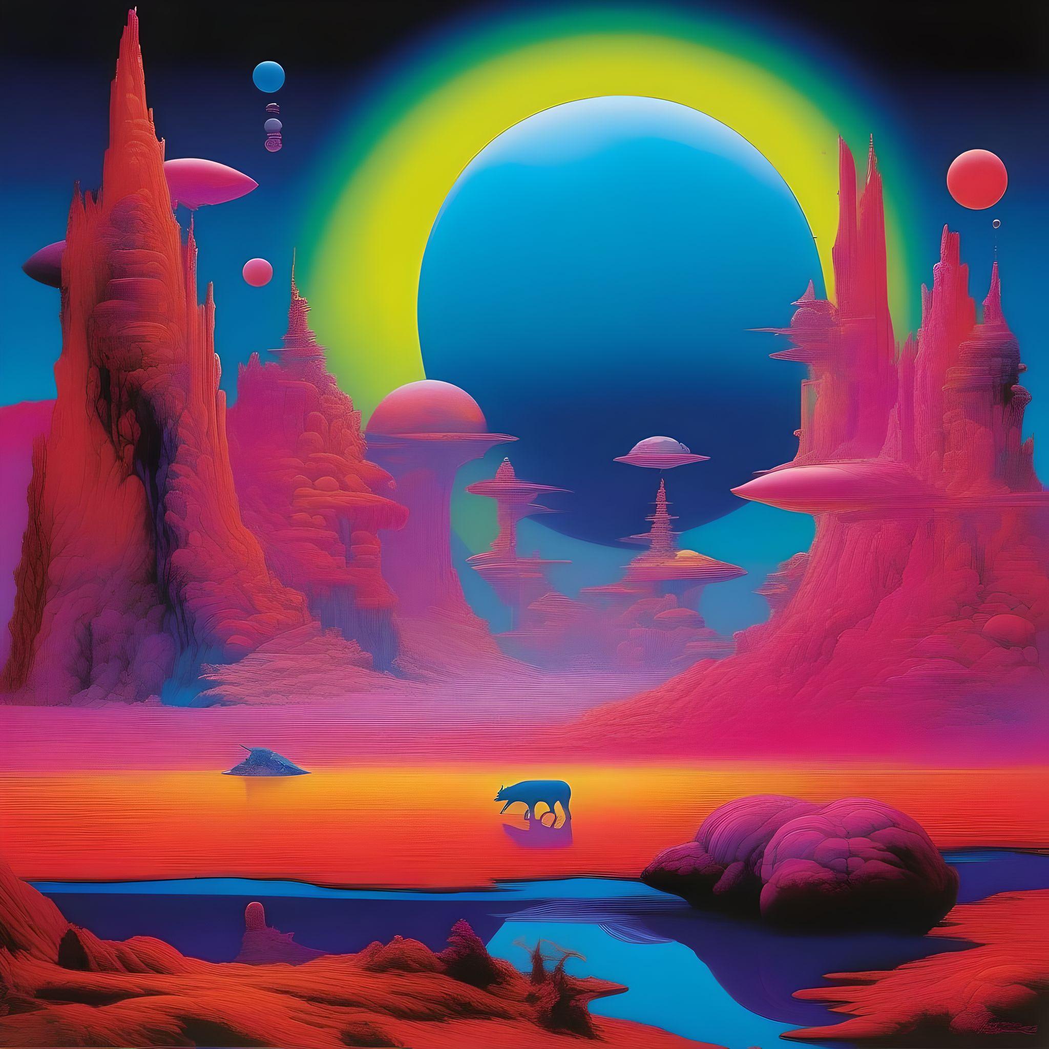 In the Style of Surrealism – reimagine Tales from Topographic Oceans’ by Roger Dean — using neon Color