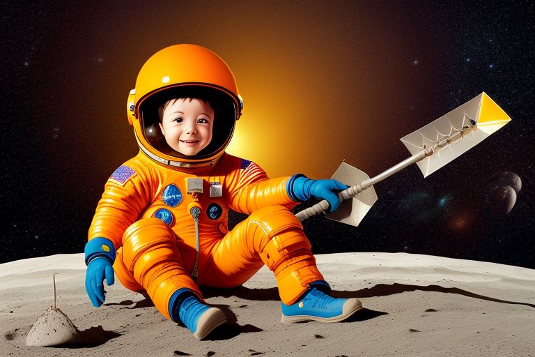 Child on Moon Playing with Pail and Shovel