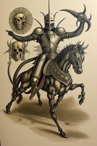 In the Style of Salvador Dali - recreate 'Knight- Death and the Devil' by Albrecht Durer -- using bold Color
