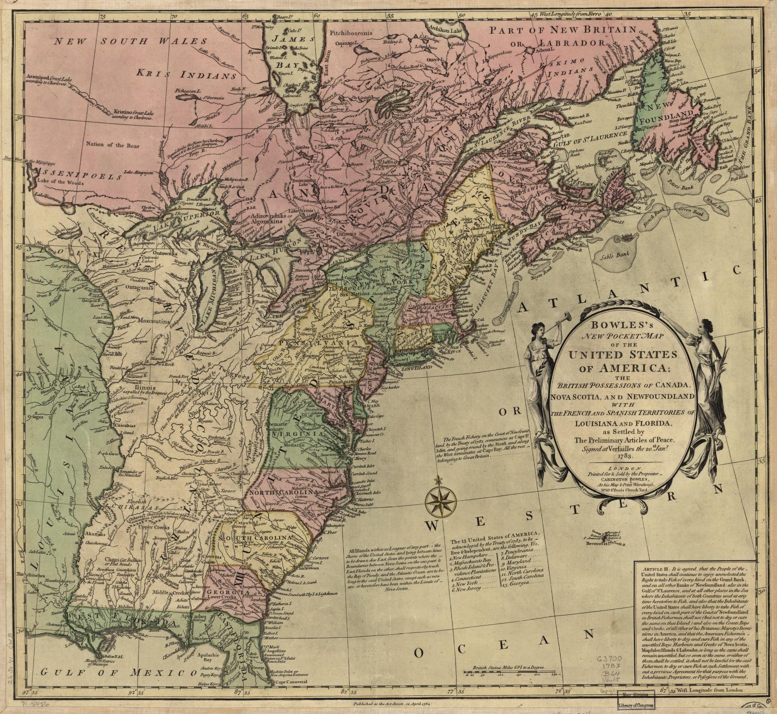 Print map of the eastern half of the United States with part of Canada; states, territories, and foreign nations are individually colored