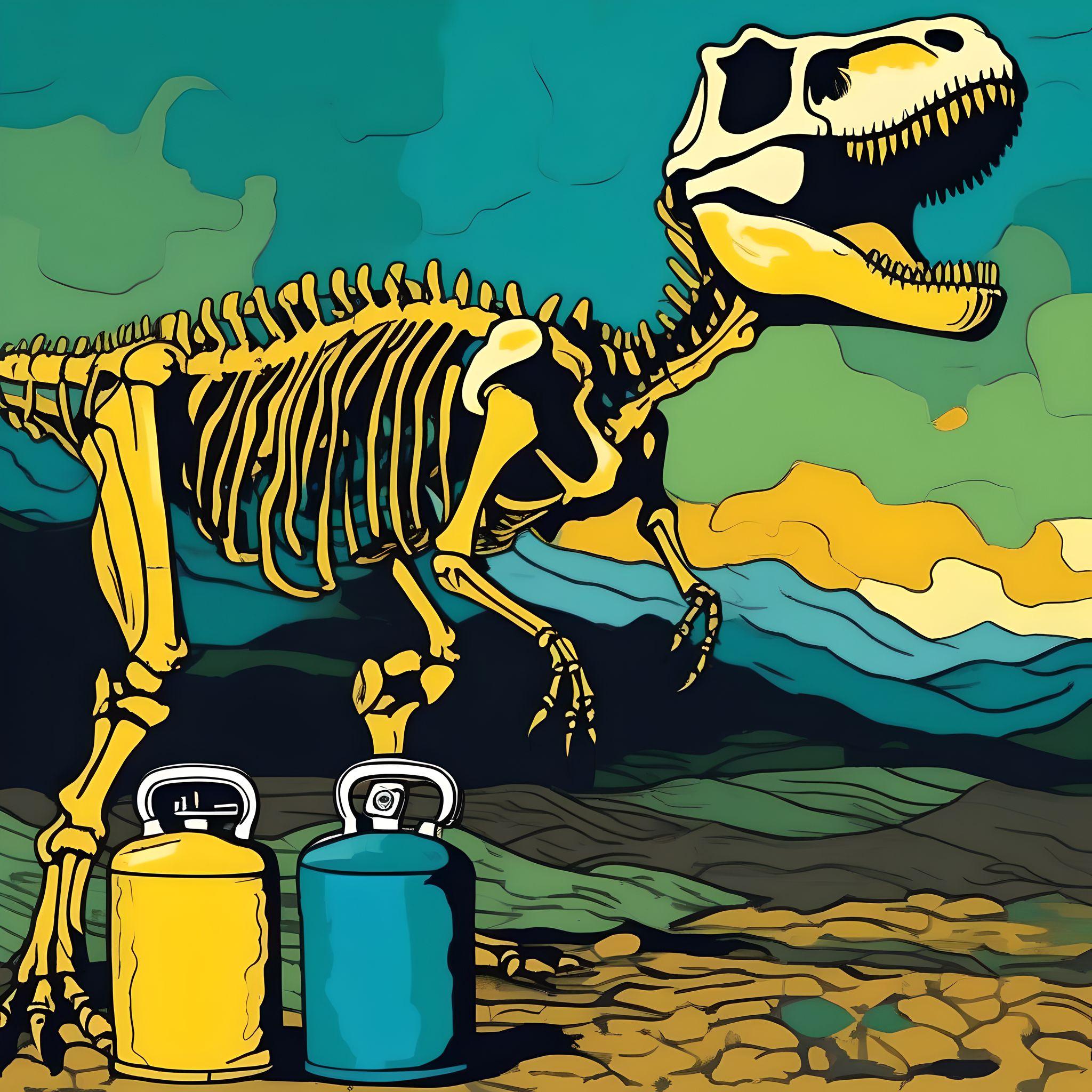 T-Rex skeleton holding a gas can – #AIart, #DigitalArt