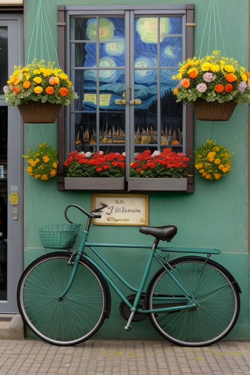 #AIart – French Bistro with hanging flowers and bicycle