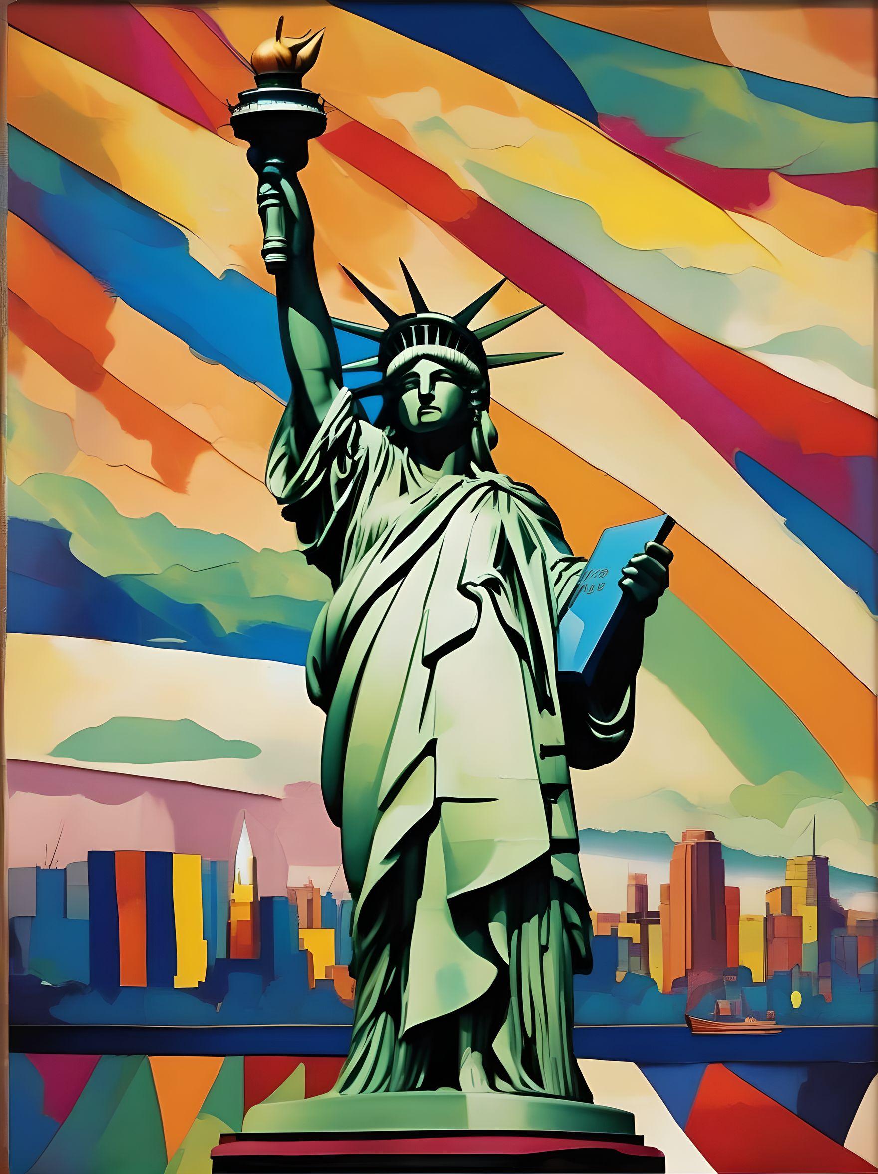 #AIPrompt – In the Style of Dadaism create an image of Statue of Liberty