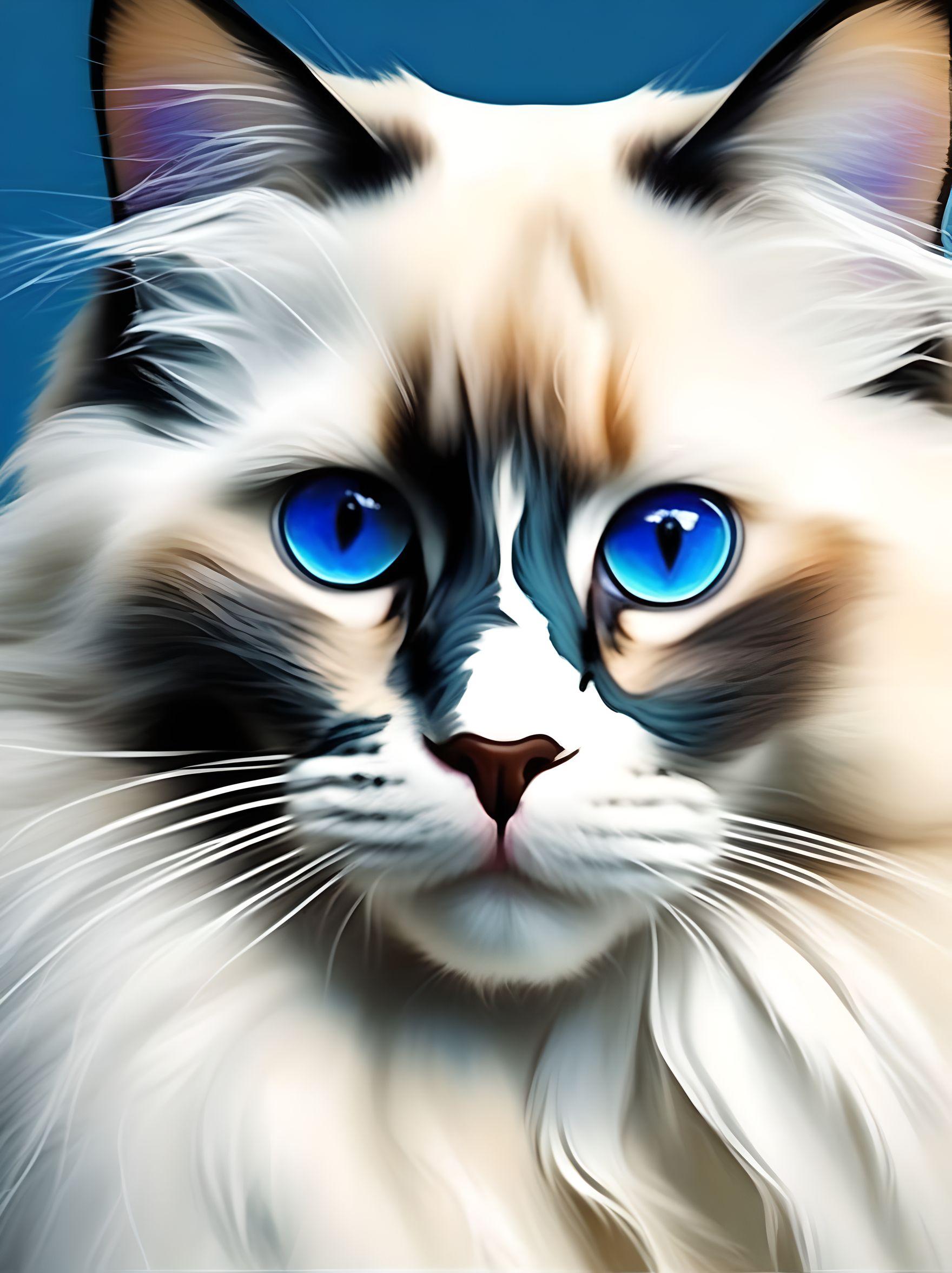 Ragdolls are large- muscular cats with striking blue eyes and a semi-longhaired coat that is soft and silky