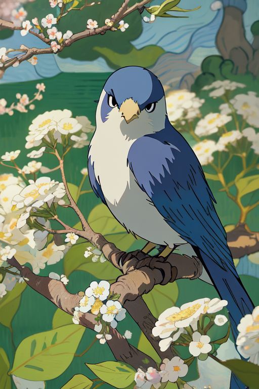 #AIart – Blue Bird on Cherry Tree