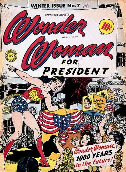 Wonder Woman comic book, showing Wonder Woman at political rally.