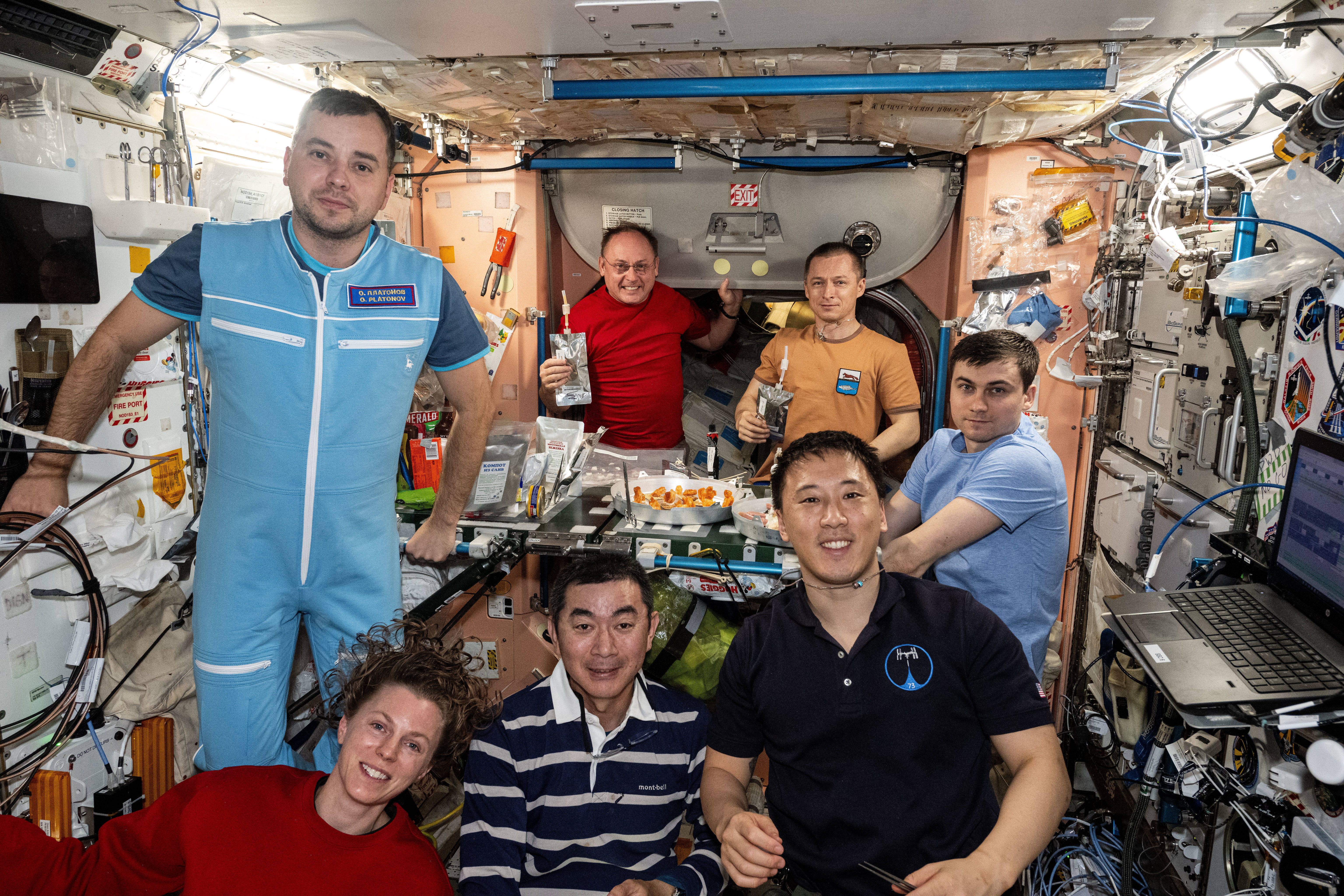 NASA astronauts Jonny Kim and Zena Cardman pose for a portrait in the Unity module