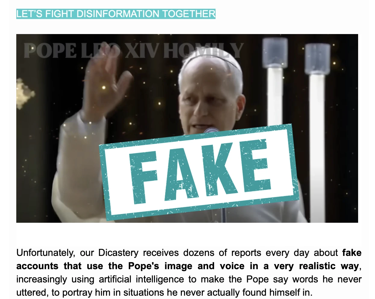 Vatican struggles against spread of ‘deepfake’ images of Pope Leo XIV