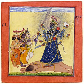 Picture of the day





A circa 1660–70 Pahari painting from Basohli, Jammu, India, depicting the Hindu goddess Bhadrakali being worshipped by the three supreme gods of Hinduism: Brahma the creator, Vishnu the preserver, and Shiva the destroyer, to pacify her after she killed the demon Mahishasura, who could not be killed by them, the men or other gods. Her victory over the demon is celebrated by Hindus as the victory of good over evil on the day of Vijayadashami, which is today.
 #ImageOfTheDay