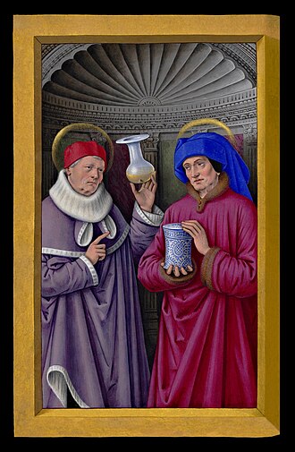 Picture of the day





An image of Arab twin brothers Saints Cosmas and Damian from the Grandes Heures of Anne of Brittany. As ancient physicians, they are depicted holding tools of their profession. Today is their feast day on the General Roman Calendar.
 #ImageOfTheDay