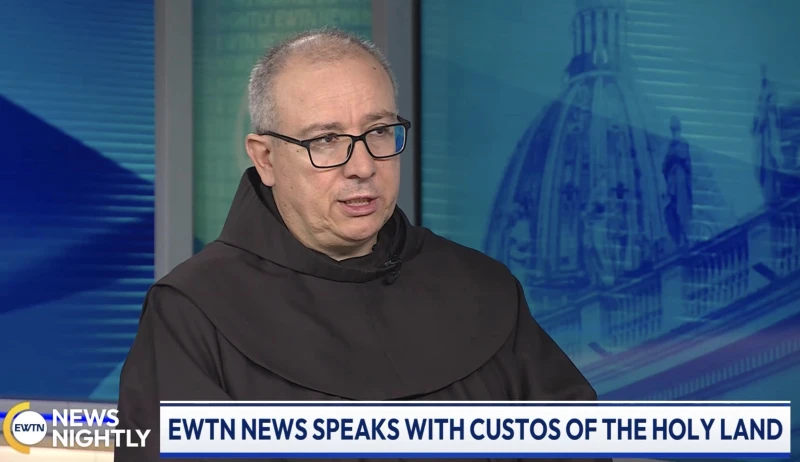 Giving people hope is greatest challenge, custos of Holy Land says in U.S. visit #Catholic
Custos of the Holy Land Father Franceso Ielpo speaks with EWTN News in a two-part interview that began airing on “EWTN News Nightly” on Nov. 24, 2025. / Credit: “EWTN News Nightly”/Screenshot
Washington, D.C. Newsroom, Nov 25, 2025 / 09:00 am (CNA).
The custos of the Holy Land said in an interview with EWTN News that the “greatest challenge” is to be a source of hope amid perpetual devastation due to conflict. “The greatest challenge is to always be able to give people hope. One can have food, one can have a home, one can have medicine, one can have the best schools, but to live, we all need hope. And this hope always arises when you see, when you feel the presence of God through the presence of the Church beside you,” Father Franceso Ielpo told EWTN News’ Matthew Bunson in a two-part interview that began airing Nov. 24 on “EWTN News Nightly.” Ielpo has served as custos of the Holy Land since his appointment by Pope Leo XIV in June, when he succeeded Father Francesdo Patton. It is Ielpo’s first visit to the United States as custos, a Latin term for “guardian” associated with the Franciscan order’s special responsibility to oversee and care for holy sites in the Holy Land.Ielpo explained this challenge confronts the Christian community not only in Israel and Palestine but also in Lebanon and Syria. Custodians in these countries, he said, are faced with having “to grow and continue to live in a context of tension, in a context of perpetual conflict.” The Custody of the Holy Land is made up of 325 friars from over 40 countries. Ielpo said the latest conflict in Israel “has had very serious consequences” for “all communities in the Holy Land,” particularly in the employment sphere due to a lack of pilgrims to the region, which depends on religious tourism to generate income. He further emphasized the “tension of uncertainty about the future, especially for one’s children.” “The custody continues first and foremost to support and sustain the salaries of all our employees, of all our Christians, and also seeks to continue the educational work that is the schools,” Ielpo said. “We currently have 18 schools with about 10,000 students, both Christian and Muslim. Even for families who can no longer pay for school, we continue to guarantee education because we are convinced that the future is built in the classroom.” The work of the custody is not limited to the Christian community alone, he said, noting that 90% of the student population attending the Franciscan school in Jericho are Muslim. “They understand and appreciate that the service we offer is for everyone and is of high quality,” he said. At Magnificat, a music school that just celebrated its 30th anniversary, students and teachers are Christian, Muslim, and Jewish, he added.“The thing that gives me the most hope is that God’s timing is not our timing, that history is carried forward despite all its contradictions by someone else,” he said. Even amid conflict, he continued, “hope always arises from the fact that God is the true protagonist of history, even in storms, even when it seems that he is on the boat and sleeping.” Concretely, the custos emphasized the need for pilgrims to return, not only for economic reasons, but to demonstrate to residents of the Holy Land that they are “seen, recognized, wanted, loved.” “The invitation is to return to the Holy Land,” he said. “The shrines are safe — come back, visit, and don’t just visit the shrines. Always ask to meet the communities, even if only for a prayer together … even if only for a greeting, because it is good for everyone.” Giving people hope is greatest challenge, custos of Holy Land says in U.S. visit #Catholic
Custos of the Holy Land Father Franceso Ielpo speaks with EWTN News in a two-part interview that began airing on “EWTN News Nightly” on Nov. 24, 2025. / Credit: “EWTN News Nightly”/Screenshot
Washington, D.C. Newsroom, Nov 25, 2025 / 09:00 am (CNA).
The custos of the Holy Land said in an interview with EWTN News that the “greatest challenge” is to be a source of hope amid perpetual devastation due to conflict. “The greatest challenge is to always be able to give people hope. One can have food, one can have a home, one can have medicine, one can have the best schools, but to live, we all need hope. And this hope always arises when you see, when you feel the presence of God through the presence of the Church beside you,” Father Franceso Ielpo told EWTN News’ Matthew Bunson in a two-part interview that began airing Nov. 24 on “EWTN News Nightly.” Ielpo has served as custos of the Holy Land since his appointment by Pope Leo XIV in June, when he succeeded Father Francesdo Patton. It is Ielpo’s first visit to the United States as custos, a Latin term for “guardian” associated with the Franciscan order’s special responsibility to oversee and care for holy sites in the Holy Land.Ielpo explained this challenge confronts the Christian community not only in Israel and Palestine but also in Lebanon and Syria. Custodians in these countries, he said, are faced with having “to grow and continue to live in a context of tension, in a context of perpetual conflict.” The Custody of the Holy Land is made up of 325 friars from over 40 countries. Ielpo said the latest conflict in Israel “has had very serious consequences” for “all communities in the Holy Land,” particularly in the employment sphere due to a lack of pilgrims to the region, which depends on religious tourism to generate income. He further emphasized the “tension of uncertainty about the future, especially for one’s children.” “The custody continues first and foremost to support and sustain the salaries of all our employees, of all our Christians, and also seeks to continue the educational work that is the schools,” Ielpo said. “We currently have 18 schools with about 10,000 students, both Christian and Muslim. Even for families who can no longer pay for school, we continue to guarantee education because we are convinced that the future is built in the classroom.” The work of the custody is not limited to the Christian community alone, he said, noting that 90% of the student population attending the Franciscan school in Jericho are Muslim. “They understand and appreciate that the service we offer is for everyone and is of high quality,” he said. At Magnificat, a music school that just celebrated its 30th anniversary, students and teachers are Christian, Muslim, and Jewish, he added.“The thing that gives me the most hope is that God’s timing is not our timing, that history is carried forward despite all its contradictions by someone else,” he said. Even amid conflict, he continued, “hope always arises from the fact that God is the true protagonist of history, even in storms, even when it seems that he is on the boat and sleeping.” Concretely, the custos emphasized the need for pilgrims to return, not only for economic reasons, but to demonstrate to residents of the Holy Land that they are “seen, recognized, wanted, loved.” “The invitation is to return to the Holy Land,” he said. “The shrines are safe — come back, visit, and don’t just visit the shrines. Always ask to meet the communities, even if only for a prayer together … even if only for a greeting, because it is good for everyone.”
