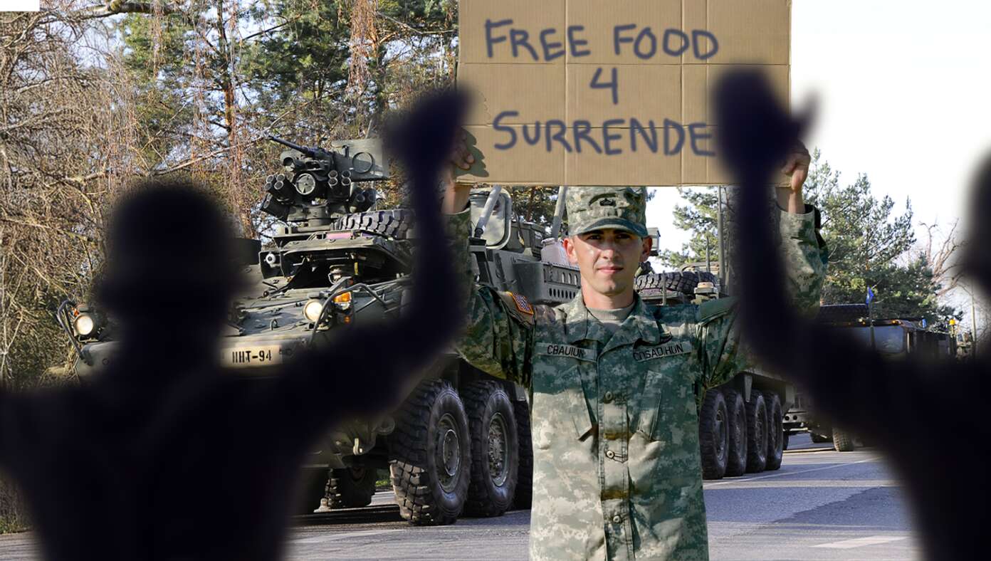 US Military Persuades Entire Venezuelan Army To Surrender By Offering Them Some Food #BabylonBee – VENEZUELA — In a remarkable demonstration of martial superiority, the United States military just forced an unconditional surrender out of the entire Venezuelan army just by offering them some food. US Military Persuades Entire Venezuelan Army To Surrender By Offering Them Some Food #BabylonBee – VENEZUELA — In a remarkable demonstration of martial superiority, the United States military just forced an unconditional surrender out of the entire Venezuelan army just by offering them some food.
