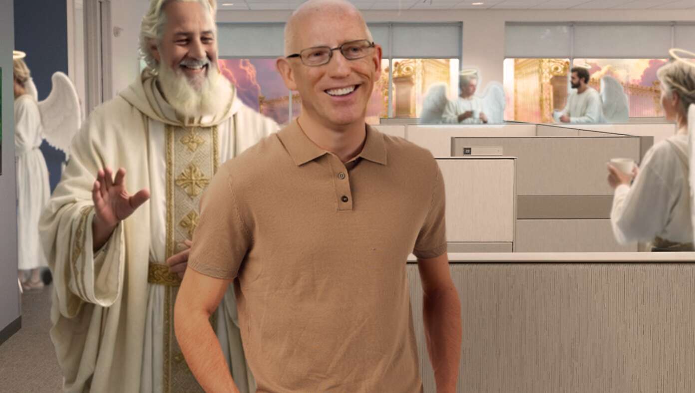 St. Peter Shows Scott Adams To His Glorious Heavenly Cubicle #BabylonBee – HEAVEN — Celestial sources say that Scott Adams, creator of the "Dilbert" comic strip, has just been shown to the glorious heavenly cubicle where he will spend the rest of eternity praising God.