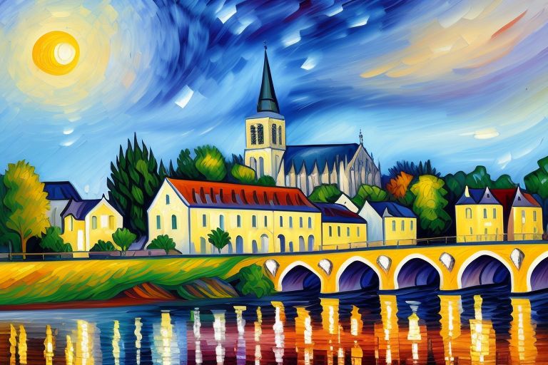  In the Style of Leonid Afremov - reimagine The Church at Auvers' - By Vincent van Gogh -- using vibrant Color 
