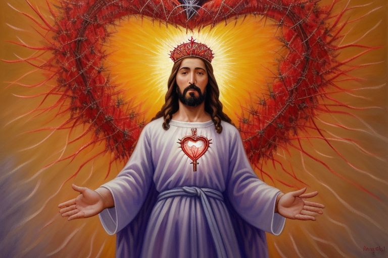 Against the backdrop of a radiant rainbow, the Sacred Heart radiates with an otherworldly glow, its luminous form transcending earthly bounds and reaching towards the heavens. The vibrant colors of the rainbow symbolize the diversity and unity of humanity, reflecting Christ's love for all people regardless of race, creed, or background. In this Neo-Impressionist interpretation, the Sacred Heart becomes a universal symbol of hope and redemption, offering solace and comfort to all who gaze upon its divine beauty.
