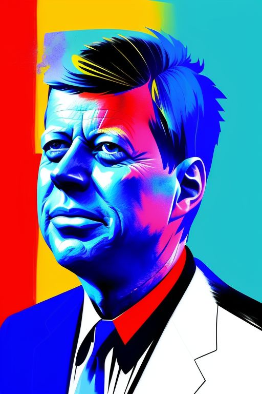 In this abstract expressionist interpretation, Kennedy's spirit lives on, immortalized in a swirl of deep sea colors that speak to the depths of his character and the vastness of his vision. It is a testament to the power of art to transcend time and space, capturing the essence of a leader whose influence continues to resonate to this day.
