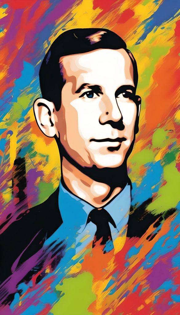  In the Style of Pop Art create an image of Lee Harvey Oswald - The primary suspect in the assassination- Oswald was a former Marine and avowed Marxist who was arrested for shooting President Kennedy from a sixth-floor window of the Texas School Book Depository. -- using Psychedelic Color 
