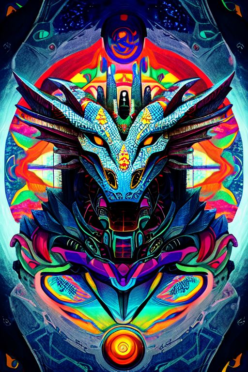  In the Style of Pablo Picasso - Create a lifelike Image of A machine Dragon- made by 9th cabin and protect Camp Half-blood. In The Lost Hero- It was found by Leo. - using Psychedelic Color 
