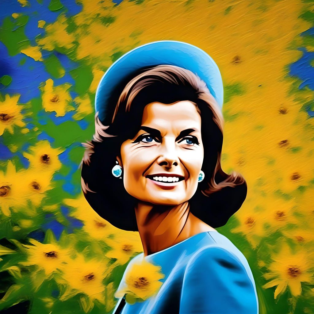  In the Style of van gogh create an image of First Lady young Jacqueline Kennedy - Jacqueline Kennedy was riding with President Kennedy in the motorcade when he was assassinated. Her composure during and after the event captured the nation's attention. -- using High Contrast Color 

