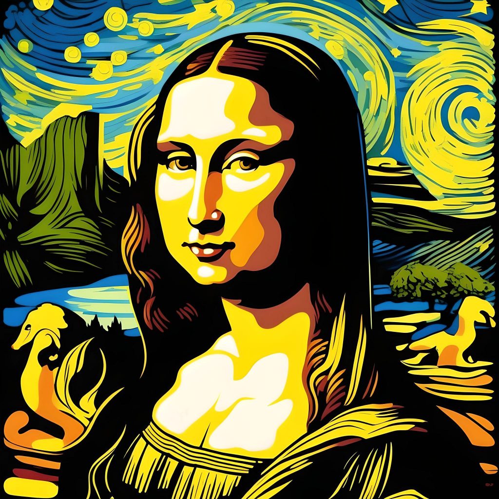 In this reinterpretation of Leonardo da Vinci's iconic masterpiece, the "Mona Lisa," I aim to capture the essence of van Gogh's vibrant style while paying homage to the enigmatic beauty of the original painting. Employing bold and contrasting colors, I infuse the composition with a sense of dynamic energy and emotion, characteristic of van Gogh's expressive brushwork.
