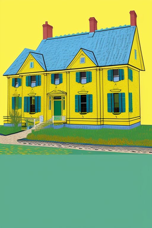 In the Style of Andy Warhol - reimagine The Yellow House' - By Vincent van Gogh -- using Green Blue Color 
