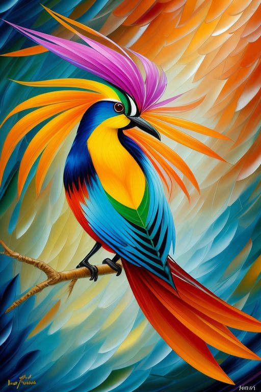 In the vibrant and dynamic style of Leonid Afremov, we embark on an artistic journey to capture the beauty and allure of the Wilson's Bird-of-Paradise. This small but spectacular bird, native to the lush forests of Indonesia, is renowned for its iridescent plumage and elaborate displays during courtship rituals. Against a backdrop of neon colors that dance and shimmer like the tropical rainforest, the Wilson's Bird-of-Paradise emerges as a dazzling symbol of nature's exquisite beauty and diversity.
