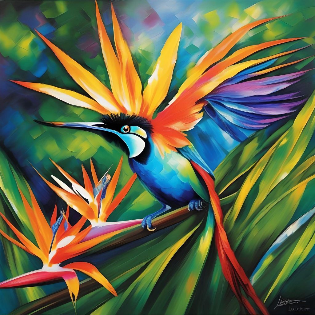 As viewers gaze upon this vibrant depiction of the Wilson's Bird-of-Paradise, they are transported to the heart of the Indonesian rainforest, where the air is alive with the sounds of birdsong and the vibrant colors of tropical flowers. In the neon-lit world of Afremov's imagination, the beauty of nature is celebrated in all its splendor, inviting viewers to marvel at the intricate patterns and vibrant colors that adorn the natural world. Through the expressive strokes of the artist's brush, the Wilson's Bird-of-Paradise emerges as a symbol of hope and resilience, a testament to the enduring power and beauty of the natural world.
