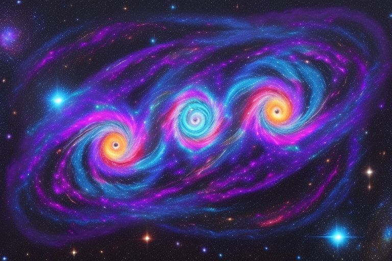 Digitalart create abstract spin art - 3 galaxies swirling in space, using Psychedelic  Colors
