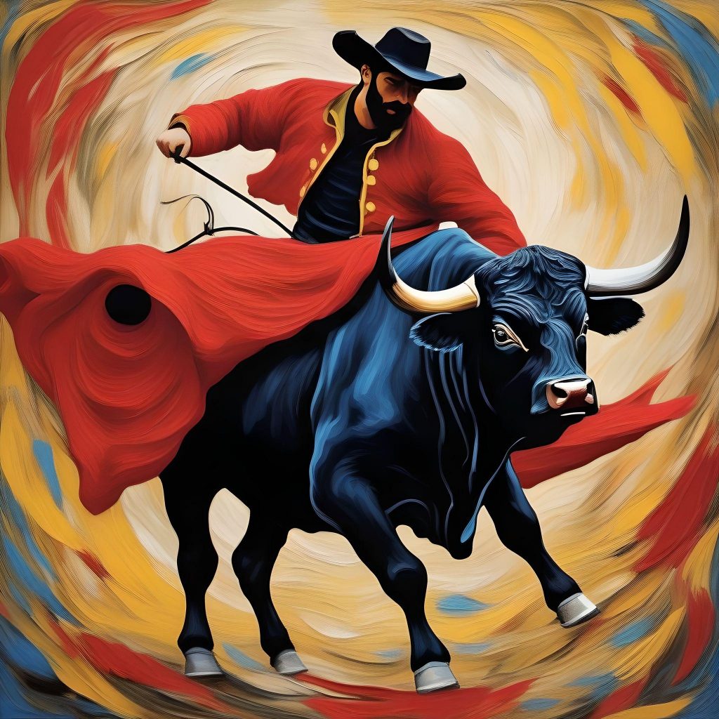 bull fighter, van gogh,  red cape
