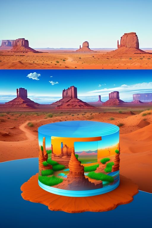 Using a polychromatic color palette, we infuse the scene with a kaleidoscope of hues, from bold primaries to subtle pastels, creating a visually dynamic composition that dazzles the senses. Each fish is rendered in a riot of vibrant colors, their scales shimmering with iridescent brilliance as they glide through the surreal landscape. Against the backdrop of Monument Valley's iconic red rock formations, the vivid hues of the fish pop with electrifying intensity, imbuing the scene with a sense of whimsy and wonder.
