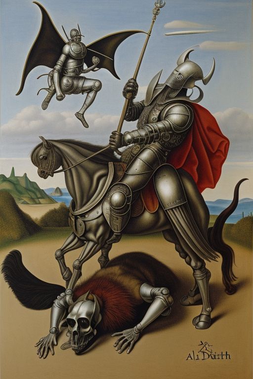  In the Style of Salvador Dali - recreate 'Knight- Death and the Devil' by Albrecht Durer -- using bold Color 
