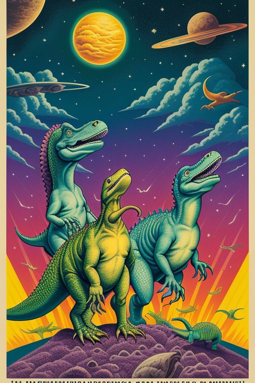 AIart, #DigitalArt, #CreativeAI
#AIart, #DigitalArt, #CreativeAI,

In this vibrant and electrifying depiction, dinosaurs gaze upward in awe at the spectacle of a comet streaking across the psychedelic sky