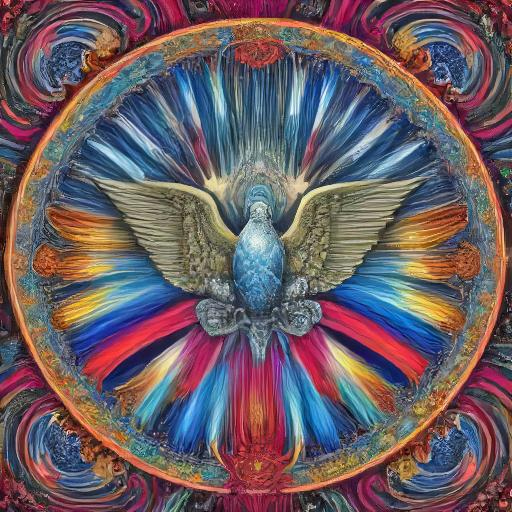 In the Style of psychedelic Poster - Create a image of the holy spirit at pentecost - Vivid colors
