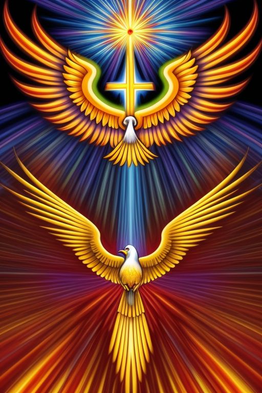 In the Style of psychedelic Poster - Create a image of the holy spirit at pentecost - Vivid colors

