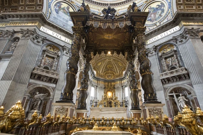 Cardinal presides over act of reparation in St. Peter’s following desecration of altar – #Catholic –
The main altar at St. Peter’s Basilica in Rome, which was desecrated on Oct. 10, 2025. / Credit: Jorge Royan (CC BY-SA 3.0)
ACI Prensa Staff, Oct 13, 2025 / 17:43 pm (CNA).
Cardinal Mauro Gambetti, archpriest of St. Peter’s Basilica and vicar general of the pope for Vatican City, presided Oct. 13 over a penitential rite of reparation at the main altar of the church following a serious act of desecration that had taken place on Oct. 10.After a penitential procession that began at 12:45 p.m. local time, Gambetti sprinkled the altar with holy water and incensed it to purify it.The rite, attended by members of the chapter of the Vatican basilica, emphasized asking God for “forgiveness” for the desecration, Father Enzo Fortunato, director of communications for St. Peter’s Basilica, told ACI Prensa, CNA’s Spanish-language news partner.On Friday, Oct. 10, a man whose identity has not been revealed was arrested by security guards after he climbed onto the Altar of the Confession, located under Bernini’s baldachin, and urinated on it while tourists looked on in astonishment.Pope Leo XIV expressed his consternation upon learning of the incident and asked Gambetti to perform an act of reparation to restore the sanctity of the place and ask forgiveness for what had happened.This is the second instance of desecration in St. Peter’s Basilica in less than a year. In February, a man severely damaged part of the main altar, breaking several candelabras. In June 2023, an individual of Polish origin stripped naked in the same place as a form of protest against the war in Ukraine. This story was first published by ACI Prensa, CNA’s Spanish-language news partner. It has been translated and adapted by CNA. Cardinal presides over act of reparation in St. Peter’s following desecration of altar – #Catholic –
The main altar at St. Peter’s Basilica in Rome, which was desecrated on Oct. 10, 2025. / Credit: Jorge Royan (CC BY-SA 3.0)
ACI Prensa Staff, Oct 13, 2025 / 17:43 pm (CNA).
Cardinal Mauro Gambetti, archpriest of St. Peter’s Basilica and vicar general of the pope for Vatican City, presided Oct. 13 over a penitential rite of reparation at the main altar of the church following a serious act of desecration that had taken place on Oct. 10.After a penitential procession that began at 12:45 p.m. local time, Gambetti sprinkled the altar with holy water and incensed it to purify it.The rite, attended by members of the chapter of the Vatican basilica, emphasized asking God for “forgiveness” for the desecration, Father Enzo Fortunato, director of communications for St. Peter’s Basilica, told ACI Prensa, CNA’s Spanish-language news partner.On Friday, Oct. 10, a man whose identity has not been revealed was arrested by security guards after he climbed onto the Altar of the Confession, located under Bernini’s baldachin, and urinated on it while tourists looked on in astonishment.Pope Leo XIV expressed his consternation upon learning of the incident and asked Gambetti to perform an act of reparation to restore the sanctity of the place and ask forgiveness for what had happened.This is the second instance of desecration in St. Peter’s Basilica in less than a year. In February, a man severely damaged part of the main altar, breaking several candelabras. In June 2023, an individual of Polish origin stripped naked in the same place as a form of protest against the war in Ukraine. This story was first published by ACI Prensa, CNA’s Spanish-language news partner. It has been translated and adapted by CNA.