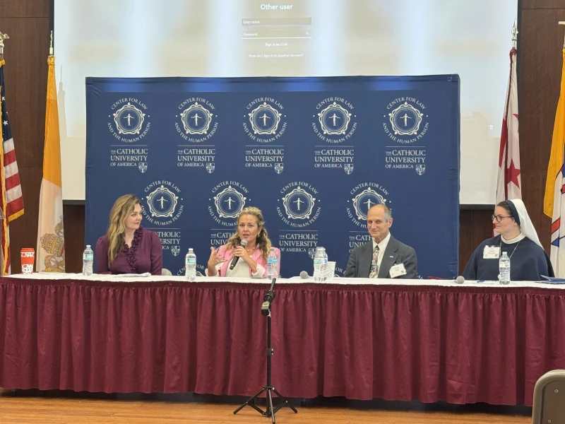 Faith-based ministries discuss how to further pro-life mission #Catholic 
 
 Kat Talalas, Amy Ford, Christopher Bell, and Sister Maria Frassati, SV, speak at the Leading with Love Conference at The Catholic University of America in Washington, D.C., on Oct. 8, 2025. / Credit: Tessa Gervasini/CNA

Washington, D.C., Oct 9, 2025 / 12:55 pm (CNA).
Pro-life leaders from across the country gathered this week to discuss how faith-based ministries are helping to cultivate a society that promotes human dignity and how others can advance the cause.The Leading with Love Conference at The Catholic University of America (CUA) in Washington, D.C., was sponsored by the Human Life Foundation and the Center for Law and the Human Person at The Catholic University of America’s Columbus School of Law. It was aimed at “empowering Christians to cultivate a culture of life within their local communities.”Jennie Bradley Lichter, president of the March for Life Education and Defense Fund, spoke to attendees Oct. 8 about the power of faith-based ministries, including The Guadalupe Project. Lichter founded the initiative in 2022 to provide resources and encouragement to parents within the CUA community.To cultivate this encouragement, we must figure out how we can “create more of a revolution of love,” Lichter said. “Christ started this revolution of love, but it’s now up to each one of us in our particular time and place.”“Caring for unborn babies and their mothers is one of the most urgent challenges of our time, Lichter said. “Six out of 10 women who have chosen abortion would have preferred to choose life if they had the emotional and financial support they felt necessary.” The Guadalupe Project’s goal was to combat this by “[making] sure every woman on campus knows that resources exist and knows exactly how to find them,” Lichter said. “It’s meant to support all parents on campus, not just students, and not just mothers in unexpected or challenging circumstances.”“We wanted to foster a culture on campus where each life is celebrated, knowing that a positive, vibrant, and joyful culture of life is truly life-giving in so many ways,” Lichter said. The initiative “revamped all of the university’s pregnancy resource materials for students” and created “a poster campaign, including one designed specifically for the men’s dorms,” Lichter said.It also promoted the placement of stickers in every women’s restroom stall on campus with a QR code leading to these pregnancy materials. The campus started allotting more maternity and paternity leave, designating maternity parking spots on campus, providing free diapers and wipes at the campus food pantry, holding maternity clothing drives, and “affirming the goodness of family life and that new babies are a moment to celebrate,” Lichter said.The 2026 theme for the March for Life is “Life Is a Gift,” Lichter said. The initiative helps carry that out, because “life is something to be celebrated.” She added: “[Life] is not a burden for which someone needs support, or not solely that. It is really a cause for celebration.” Faith-based communities can use The Guadalupe Project as “prototype,” Lichter suggested. She shared that other universities have reached out to talk about the initiative as they were inspired to consider doing something similar.“We need to make sure that pregnant women never reach the point of despair that drives them into the arms of the abortion clinics,” Lichter said. “We need to meet that moment of loneliness, fear, or emptiness with encouragement and empowerment.”Hopes and suggestions for faith-based ministries Other leaders from prominent pro-life ministries discussed what gives them hope for the future of the pro-life movement, including Kat Talalas of Walking with Moms in Need, Amy Ford of Embrace Grace, Christopher Bell of Good Counsel Homes, and Sister Maria Frassati of the Sisters of Life.Talalas, who is the assistant director of pro-life communications for the U.S. Conference of Catholic Bishops, said Walking with Moms in Need started five years ago but has already reached countless communities. The parish-based initiative is “to the point where we don’t even know a lot of the time what new diocese or parish is starting a Walking with Moms in Need, what new lives are being saved, [and] what new women are being accompanied,” Talalas said. “It’s taken on a life of its own. That’s the work of the Holy Spirit — the Holy Spirit convicting hearts.”“God guides us, we have each other, and we’re not alone. Just as we tell [mothers] that they’re not alone, we’re not alone in this movement. So what’s giving me hope is seeing the Holy Spirit catch fire and individual people saying: ‘I want to start talking with moms in need,’ and women saying: ‘I can do this,’” Talalas said. Talalas said the work all begins with prayer. “It’s sitting in the presence of the love of God, letting him love you, and seeing how the Holy Spirit convicts you … It begins with that individual conviction. If we’re not following God’s law, it doesn’t matter what we’re doing.”Ford, who leads Embrace Grace, which provides mothers support through local churches, said she has “noticed there’s a lot of people that seem like they have more of an open heart about Christianity, about spirituality … especially with the younger generation.” She added: “I think that’s something we can all have hope about.”To get involved, Ford said people need to carry out “the good works that God’s called us to do.” She posed the question: “What strengths and gifts did God put inside each of you that you can do?” While Bell’s ministry, Good Counsel, provides services including housing for homeless mothers and children and post-abortion healing services, he said every person can help by simply praying. He specifically called on people to pray in front of an abortion center. “If you have done it, do it again. If you’ve never done it, just go ... You don’t have to say anything. You didn’t have to look up. You don’t have to open your eyes. But your presence will mean the world,” Bell said. “The babies who will die there that day will know that you loved them … That’s the most important thing to do.”Sister Maria Frassati shared that “we could really grow in having more faith in what [God] is doing.”“The truth is that God is actually really working in so many ways,” she said. “God is faithful, and that really gives me a lot of hope that nothing that you give is ever wasted. Even if you walk with a woman who’s not receptive, there’s really no gift that has been offered to him that he has not kept sacred and precious in his heart.”