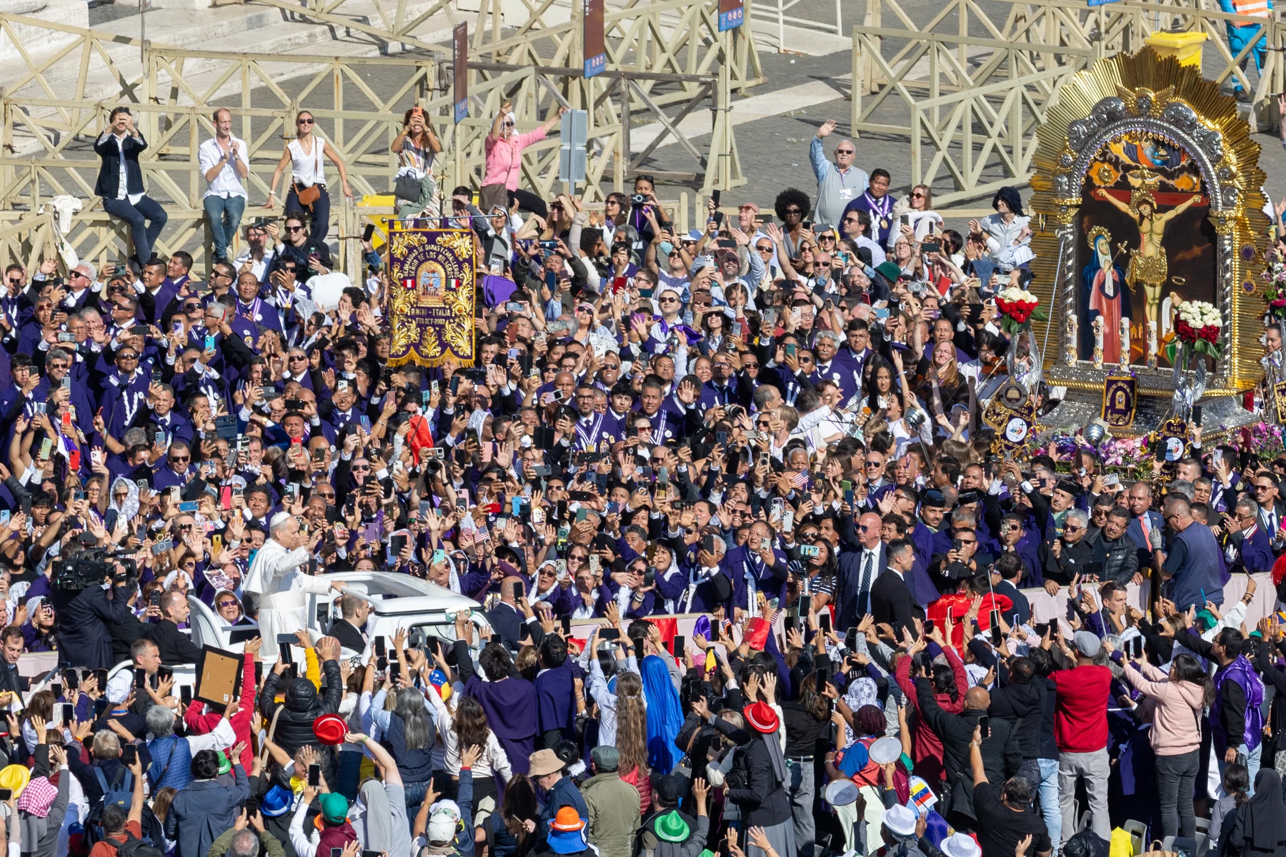 Pope Leo XIV canonizes 7 new saints, including first from Venezuela and Papua New Guinea – #Catholic –
A Venezuelan priest who concelebrated the canonization Mass with Pope Leo XIV celebrates his country's first saints in St. Peter's Square on Oct. 19, 2025. / Daniel Ibáñez/EWTN
Vatican City, Oct 19, 2025 / 08:15 am (CNA).
Pope Leo XIV proclaimed seven new saints on Sunday before an estimated 70,000 people in St. Peter’s Square, including the first saints from Venezuela and Papua New Guinea and a former Satanist who underwent a dramatic conversion to become an “apostle of the rosary.”“Today we have before us seven witnesses, the new saints, who with God’s grace, kept the lamp of faith burning,” Pope Leo XIV said in his homily on Oct. 19. “Indeed, they themselves became lamps capable of spreading the light of Christ.”“May their intercession assist us in our trials and their example inspire us in our shared vocation to holiness,” he said.Pope Leo XIV declares 7 new saints at the canonization Mass in St. Peter’s Square on Oct. 19, 2025. Daniel Ibáñez/EWTNThe canonization Mass unfolded under a bright Roman sun, with Venezuelan flags waving across the square as the pope declared two of the country’s beloved figures saints: St. José Gregorio Hernández Cisneros, known as “the doctor of the poor,” and St. María del Carmen Rendiles Martínez, a religious sister born without her left arm who went on to found the Servants of Jesus in Caracas in 1965.Venezuelan pilgrims celebrate the canonization of their country’s first saints in St. Peter’s Square on Oct. 19, 2025. Daniel Ibáñez/EWTNAmong the new saints were also two martyrs. St. Peter To Rot, a lay catechist martyred in Papua New Guinea during the Japanese occupation in World War II, became the country’s first saint. To Rot defied Japanese authorities who permitted polygamy, defending Christian marriage until his death. St. Ignatius Maloyan, an Armenian Catholic archbishop, was executed during the Armenian genocide after refusing to convert to Islam. “I consider the shedding of my blood for my faith to be the sweetest desire of my heart,” Maloyan said before his death. “If I am tortured for the love of him who died for me, I will be among those who will have joy and bliss, and I will have obtained to see my Lord and my God.”After the crowd prayed the Litany of the Saints, Pope Leo XIV pronounced the canonization formula in Latin, greeted by enthusiastic cheers.An estimated 70,000 people were present in St. Peter’s Square by the end of the canonization Mass on Oct. 19, 2025, according to the Vatican. Daniel Ibáñez/EWTNAmong the most well known of the new saints is St. Bartolo Longo, a 19th-century Italian lawyer who abandoned his Catholic faith for Satanism before returning to the Church with zeal. After his conversion, Longo dedicated his life to promoting the rosary and built the Shrine of Our Lady of the Rosary in Pompeii, now one of Italy’s most beloved Marian pilgrimage sites.In his homily, Pope Leo XVI said that “what is most precious in the Lord’s eyes” is “faith, namely, the bond of love between God and man.”“Our relationship with God is of the utmost importance because at the beginning of time he created all things out of nothing and, at the end of time, he will save mortal beings from nothingness,” the pope said. “A world without faith, then, would be populated by children living without a Father, that is, by creatures without salvation.”Pope Leo XIV proclaimed 7 new saints at the canonization Mass in St. Peter’s Square on Oct. 19, 2025. Daniel Ibáñez/EWTNThree women were also declared saints. In addition to Venezuela’s St. María del Carmen Rendiles Martínez, the Italian foundress St. Vincenza Maria Poloni was also canonized. Poloni founded the Sisters of Mercy of Verona and is remembered for her tireless service to the poor, including at the risk of her life during the cholera epidemic of 1836. Pope Leo also canonized St. Maria Troncatti, an Italian Salesian sister who spent 44 years as a missionary among the Indigenous Shuar people in Ecuador’s Amazon rainforest. Known affectionately as “Madrecita,” or “little mother,” she served as a nurse, surgeon, and catechist with missionary zeal.Religious sisters celebration the canonization of Saint Maria Troncatti, an Italian Salesian sister, who spent nearly five decades as a missionary in Ecuador’s Amazon rainforest, at the canonization Mass in St. Peter’s Square on Oct. 19, 2025. Daniel Ibáñez/EWTNThe canonization coincided with World Mission Sunday. Before praying the Angelus, Pope Leo XIV, who was once an Augustinian missionary himself in Peru, urged the faithful to pray for today’s missionaries. “The Church is entirely missionary, but today we pray especially for those men and women who left everything to bring the Gospel to those who do not know it. They are missionaries of hope among the people. May the Lord bless them,” he said.Pope Leo XIV greets the crowd in the popemobile, including pilgrims who carried an image of Señor de los Milagros in procession into St. Peter’s Square before the canonization Mass on Oct. 19, 2025. Daniel Ibáñez/EWTNThe pope also made a heartfelt plea for peace, expressing sorrow over renewed violence in Myanmar.“The news coming from Myanmar is sadly distressing,” he said. “I renew my heartfelt appeal for an immediate and effective ceasefire. May the instruments of war give way to those of peace, through inclusive and constructive dialogue.”Pope Leo XIV entrusted his prayer for peace to the intercession of the new saints, praying in particular for the Holy Land, Ukraine, and other places of conflict. “May God grant all leaders wisdom and perseverance to advance in the search for a just and lasting peace,” he said. Pope Leo XIV canonizes 7 new saints, including first from Venezuela and Papua New Guinea – #Catholic –
A Venezuelan priest who concelebrated the canonization Mass with Pope Leo XIV celebrates his country's first saints in St. Peter's Square on Oct. 19, 2025. / Daniel Ibáñez/EWTN
Vatican City, Oct 19, 2025 / 08:15 am (CNA).
Pope Leo XIV proclaimed seven new saints on Sunday before an estimated 70,000 people in St. Peter’s Square, including the first saints from Venezuela and Papua New Guinea and a former Satanist who underwent a dramatic conversion to become an “apostle of the rosary.”“Today we have before us seven witnesses, the new saints, who with God’s grace, kept the lamp of faith burning,” Pope Leo XIV said in his homily on Oct. 19. “Indeed, they themselves became lamps capable of spreading the light of Christ.”“May their intercession assist us in our trials and their example inspire us in our shared vocation to holiness,” he said.Pope Leo XIV declares 7 new saints at the canonization Mass in St. Peter’s Square on Oct. 19, 2025. Daniel Ibáñez/EWTNThe canonization Mass unfolded under a bright Roman sun, with Venezuelan flags waving across the square as the pope declared two of the country’s beloved figures saints: St. José Gregorio Hernández Cisneros, known as “the doctor of the poor,” and St. María del Carmen Rendiles Martínez, a religious sister born without her left arm who went on to found the Servants of Jesus in Caracas in 1965.Venezuelan pilgrims celebrate the canonization of their country’s first saints in St. Peter’s Square on Oct. 19, 2025. Daniel Ibáñez/EWTNAmong the new saints were also two martyrs. St. Peter To Rot, a lay catechist martyred in Papua New Guinea during the Japanese occupation in World War II, became the country’s first saint. To Rot defied Japanese authorities who permitted polygamy, defending Christian marriage until his death. St. Ignatius Maloyan, an Armenian Catholic archbishop, was executed during the Armenian genocide after refusing to convert to Islam. “I consider the shedding of my blood for my faith to be the sweetest desire of my heart,” Maloyan said before his death. “If I am tortured for the love of him who died for me, I will be among those who will have joy and bliss, and I will have obtained to see my Lord and my God.”After the crowd prayed the Litany of the Saints, Pope Leo XIV pronounced the canonization formula in Latin, greeted by enthusiastic cheers.An estimated 70,000 people were present in St. Peter’s Square by the end of the canonization Mass on Oct. 19, 2025, according to the Vatican. Daniel Ibáñez/EWTNAmong the most well known of the new saints is St. Bartolo Longo, a 19th-century Italian lawyer who abandoned his Catholic faith for Satanism before returning to the Church with zeal. After his conversion, Longo dedicated his life to promoting the rosary and built the Shrine of Our Lady of the Rosary in Pompeii, now one of Italy’s most beloved Marian pilgrimage sites.In his homily, Pope Leo XVI said that “what is most precious in the Lord’s eyes” is “faith, namely, the bond of love between God and man.”“Our relationship with God is of the utmost importance because at the beginning of time he created all things out of nothing and, at the end of time, he will save mortal beings from nothingness,” the pope said. “A world without faith, then, would be populated by children living without a Father, that is, by creatures without salvation.”Pope Leo XIV proclaimed 7 new saints at the canonization Mass in St. Peter’s Square on Oct. 19, 2025. Daniel Ibáñez/EWTNThree women were also declared saints. In addition to Venezuela’s St. María del Carmen Rendiles Martínez, the Italian foundress St. Vincenza Maria Poloni was also canonized. Poloni founded the Sisters of Mercy of Verona and is remembered for her tireless service to the poor, including at the risk of her life during the cholera epidemic of 1836. Pope Leo also canonized St. Maria Troncatti, an Italian Salesian sister who spent 44 years as a missionary among the Indigenous Shuar people in Ecuador’s Amazon rainforest. Known affectionately as “Madrecita,” or “little mother,” she served as a nurse, surgeon, and catechist with missionary zeal.Religious sisters celebration the canonization of Saint Maria Troncatti, an Italian Salesian sister, who spent nearly five decades as a missionary in Ecuador’s Amazon rainforest, at the canonization Mass in St. Peter’s Square on Oct. 19, 2025. Daniel Ibáñez/EWTNThe canonization coincided with World Mission Sunday. Before praying the Angelus, Pope Leo XIV, who was once an Augustinian missionary himself in Peru, urged the faithful to pray for today’s missionaries. “The Church is entirely missionary, but today we pray especially for those men and women who left everything to bring the Gospel to those who do not know it. They are missionaries of hope among the people. May the Lord bless them,” he said.Pope Leo XIV greets the crowd in the popemobile, including pilgrims who carried an image of Señor de los Milagros in procession into St. Peter’s Square before the canonization Mass on Oct. 19, 2025. Daniel Ibáñez/EWTNThe pope also made a heartfelt plea for peace, expressing sorrow over renewed violence in Myanmar.“The news coming from Myanmar is sadly distressing,” he said. “I renew my heartfelt appeal for an immediate and effective ceasefire. May the instruments of war give way to those of peace, through inclusive and constructive dialogue.”Pope Leo XIV entrusted his prayer for peace to the intercession of the new saints, praying in particular for the Holy Land, Ukraine, and other places of conflict. “May God grant all leaders wisdom and perseverance to advance in the search for a just and lasting peace,” he said.
