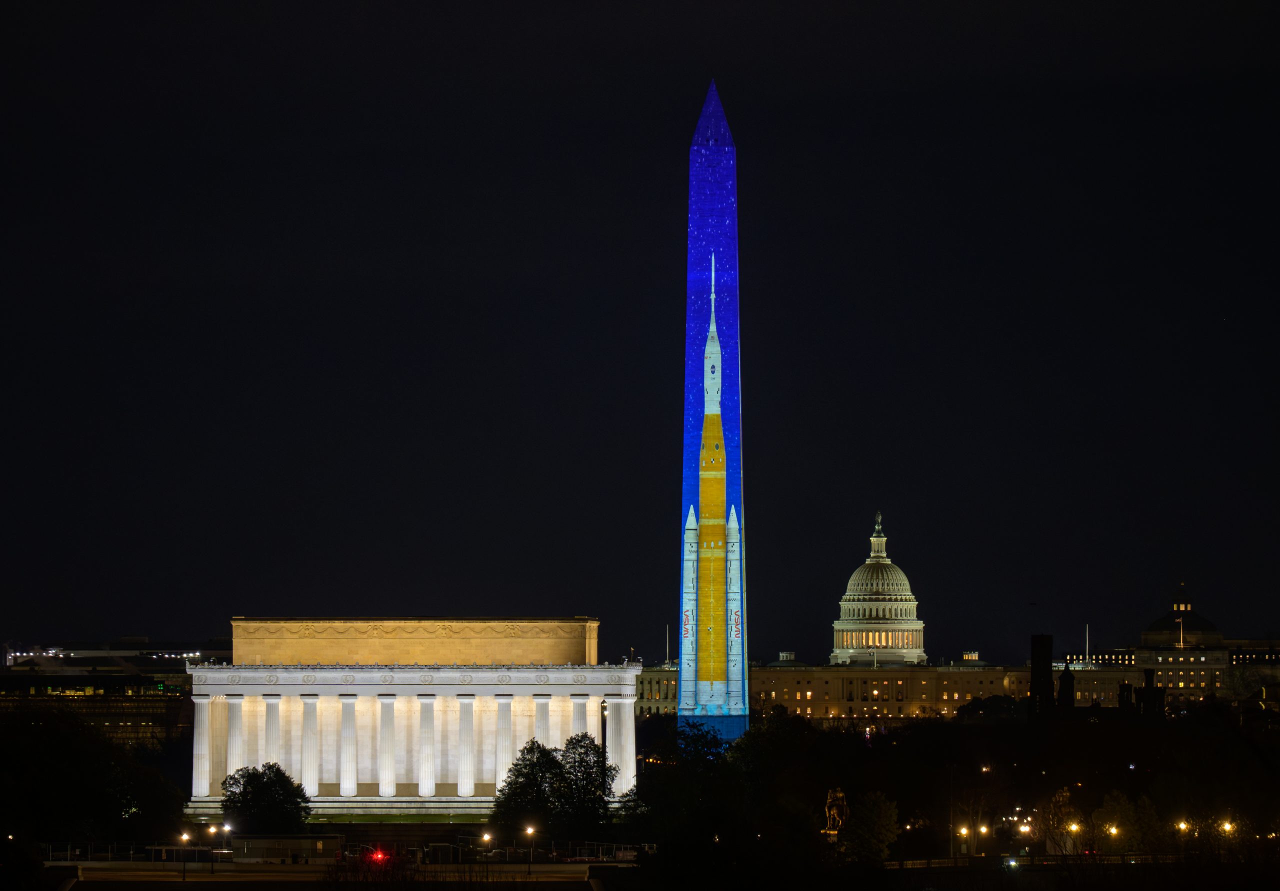 Best of 2025: Artemis II SLS (Space Launch System) Projected on Washington Monument – Images depicting NASA’s Space Launch System (SLS) rocket are projected onto the Washington Monument as part of an event to kick off the nation’s 250th birthday year, Wednesday, Dec. 31, 2025, in Washington.