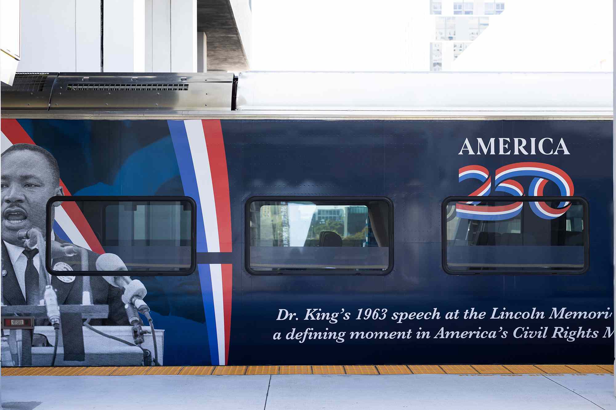 Brightline Just Unveiled a Patriotic Train to Honor America’s 250th Anniversary #Travel The newly wrapped 10-coach train highlights milestones from the Declaration of Independence to the Apollo 11 moon landing.