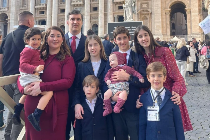 Large family with 13-year-old in seminary and a baby named Leo touches pope’s heart – #Catholic – Thirteen-year-old Fernando Bejarano Calvo — the second of seven children — felt the desire to become a priest in preschool. “He started talking about the seminary when he was 6,” recalled his mother, Nerea Calvo.At first, she thought it was just a passing childhood whim. “We thought he was saying it somewhat unconsciously,” she explained in a phone conversation with ACI Prensa, the Spanish-language sister service of EWTN News. However, that early vocational fervor remained burning in his heart. In fifth grade, at the age of 9, he entered the minor seminary in Toledo, Spain.
 
 Fernando Bejarano Calvo serves at Benediction. | Credit: Photo courtesy of the Bejarano Calvo family
 
 “We neither pushed him nor held him back,” explained his father, also named Fernando. “It’s not our decision, it’s his,” he added.This seminary isn’t very different from other schools, except that it operates as a boarding school and places great importance on spiritual life. Prayer marks the hours of the day, during which academic formation is also very important.“They have their teachers, their school hours, and when school is over they have their time for prayer and various activities,” Nerea explained.
 
 Fernando Bejarano Calvo participates in a procession. | Credit: Photo courtesy of the Bejarano Calvo family
 
 Fernando returns home one weekend a month and receives visits from his family every Sunday. “We talk to him every day. Even though they live at the seminary, obviously it’s not like the family suddenly disappears,” his father emphasized.In any case, his mother doesn’t deny that the physical separation has an emotional cost: “It’s a kind of heartbreak, so to speak, that is both beautiful and difficult, but you share it with other families.”
 
 Fernando Bejarano Calvo with his parents and sister at the seminary. |Credit: Photo courtesy of the Bejarano Calvo family
 
 At the seminary — which has just celebrated its 100th anniversary — they have found a support network among parents and formators. Nerea experiences it as a gift: “You don’t lose your son, you gain 40 more, and 40 more families.”An unexpected gift during the papal audienceThis family accompanied their son Fernando and 46 other young men from the minor seminary in Toledo to an audience with Pope Leo XIV at the Apostolic Palace on Feb. 28 — along with other families whose sons have also experienced an early vocation.
 
 Pope Leo XIV shows his affection for Fernando Bejarano Calvo and the other children during an audience at the Vatican. | Credit: Photo courtesy of the Bejarano Calvo family
 
 “We had been waiting for this moment for many months. We wanted to receive what the Holy Father had in store for the seminarians and also for the families who accompany them,” the boy’s father explained.For the young men of St. Thomas Villanova Minor Seminary in Toledo, this pilgrimage was especially significant, as it coincided with the centenary celebration of the diocesan institution, whose patron saint, an Augustinian friar, holds a very special place in the heart of Pope Leo XIV.
 
 The 46 minor seminarians from Toledo, Spain, make their way to Rome with their formators. | Credit: St. Thomas Villanova Minor Seminary in Toledo
 
 At the end of the meeting, the pope greeted the family and held the youngest of the siblings, whom they had named Leo (León in Spanish) after the pope. Nerea’s husband, Fernando — to whom she has been married for 17 years — already had the name in mind. “I already had the name,” he said. “I hadn’t thought about it like some strategy. It was simply clear to me.”The boy was born after a difficult pregnancy, which his mother offered for the Church, vocations, and the pontificate of the new pope.“I was vomiting from Day 1 until the very last day. It was very difficult. I practically didn’t leave the house except to go to Mass. Very confined, very limited,” Nerea recounted.The pope thanked them “for praying for the Church” and blessed the little boy in an unexpected gift that extended to their entire family. 
 
 Pope Leo XIV holds the youngest of the seven siblings in the Bejarano Calvo family, León. | Credit: Photo courtesy of the Bejarano Calvo family
 
 Bishops, formators, seminarians, and family members from other Spanish seminaries — Alcalá de Henares and the Interdiocesan Seminary of Catalonia and Cartagena — participated in the audience.Among them was the rector of the Conciliar Seminary of the Immaculate Conception and the Holy Children of the Diocese of Alcalá de Henares, Father Luis Eduardo Morona Alguacil, who shared with ACI Prensa that the meeting was “an experience of catholicity” and “a moment of great inner joy.”Currently, the diocesan seminary he directs has seven seminarians, representing a diversity of ages and backgrounds. “There’s a bit of everything; there are young men, and then most are between 25 and 35 years old. Almost all of them have already had professional experience and university studies.” He indicated that all of them maintain a close connection with the Diocese of Alcalá de Henares, either by coming from its parishes or by having been mentored by diocesan priests.
 
 Seminary rector Father Luis Eduardo Morona Alguacil (left) with Bishop Antonio Prieto Lucena, bishop of Alcalá de Henares. | Credit: Diocese of Alcalá de Henares
 
 ‘A much-desired experience’The trip to Rome had been long awaited. According to the rector, the audience had already been requested and granted during Pope Francis’ pontificate, but it could not take place due to the worsening of his illness. “It was at that time that he was already hospitalized and with a fairly advanced illness, and he was unable to receive us,” he recalled.A year later, the meeting with Leo XIV finally took place. “It was an experience, as always when one goes to Rome, to be with the pope, an experience of catholicity, of savoring and experiencing the mystery of the Church and of being close to the successor of Peter,” he said.Morona also highlighted the ecclesial communion dimension of the meeting, given the presence of several Spanish seminaries.‘Deeply moved’According to the rector, the seminarians returned “deeply moved by the depth and essence of what the pope told them.” The central theme of the papal address was the call to cultivate a supernatural vision of reality, especially during their formation.
 
 Pope Leo XIV meets with the seminarians of the Diocese of Alcalá de Henares at the Vatican. | Credit: Diocese of Alcalá de Henares
 
 “They were rereading the address and overjoyed to know that the pope prays for them,” explained the rector, who emphasized the impact that Leo XIV’s personal presence had on the seminarians.After the address, the pope approached the different groups and listened to each one. “He is a man who listens; you can tell he is paying attention when you are speaking to him, that he is attentive to what you are saying. That is something that also surprised them,” Morona recounted. Several seminarians were able to give the pope personal letters and small gifts in an atmosphere he described as “a very beautiful sense of ecclesial communion.”Ordinations in April and the visit to SpainThe audience took place at a particularly significant time for the seminary of Diocese of Alcalá de Henares, which is preparing for the ordination of several deacons. When the rector informed the pope, Leo XIV asked: “But before or after my visit to Spain?”“He had his visit to Spain in mind; it’s something he must have in his heart and mind,” the rector noted.This story was first published by ACI Prensa, the Spanish-language sister service of EWTN News. It has been translated and adapted by EWTN News English.