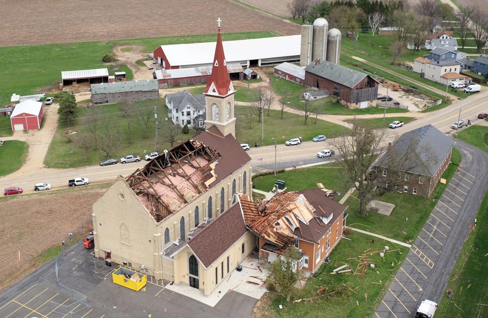 Historic Wisconsin parish loses roof during severe weather outbreak – #Catholic – A historic parish in rural Wisconsin suffered major damages amid severe weather in the region on April 14 after strong storms and possibly a tornado destroyed much of the roof of the church building.St. Joseph Catholic Church in East Bristol lost roughly half of its roof during the weather incident. Photos showed huge portions of the parish roof peeled off, exposing the churchʼs attic and rafters below.
St. Joseph Catholic Church in East Bristol, Wisconsin, is seen with its roof largely destroyed after severe thunderstorms came through the area Tuesday, April 14, 2026. | Credit: Bill Ringelstetter
The region has experienced multiple nights of severe storm outbreaks including severe winds, hail, and isolated tornadoes.Local news reports said tornadoes had been reported in the East Bristol area just after midnight on April 14. The area was under a tornado warning at the time the parish roof was destroyed, though it wasnʼt clear if a tornado was itself responsible for the destruction.
St. Joseph Catholic Church is seen in East Bristol, Wisconsin, with its roof largely destroyed after severe thunderstorms came through the area Tuesday, April 14, 2026. | Credit: Bill Ringelstetter
The parish did not immediately respond to a request for comment about the damage. On the parishʼs Facebook page, meanwhile, a post claimed that a tornado had hit the church. Images showed destruction inside the church including insulation piled up near the altar and a light fixture in a pew.Facebook postA listing on the Wisconsin Historical Society website says the parish was completed in 1890 and designed by local Swiss-American architect Henry Messmer.Built in the early Gothic Revival manner, the building has seen several additions in the roughly 130 years since it was built, including in 1965 and 2024.The parish is part of the Diocese of Madison. A press release from the diocese said the diocesan office of buildings, construction, and real estate was responding to the incident, along with the insurer Catholic Mutual Group.“St. Joseph Church has served generations of Catholics in northeast Dane County, and we are heartbroken by the devastation,” the diocese said. “We ask for your prayers as we assess the damage.” Historic Wisconsin parish loses roof during severe weather outbreak – #Catholic – A historic parish in rural Wisconsin suffered major damages amid severe weather in the region on April 14 after strong storms and possibly a tornado destroyed much of the roof of the church building.St. Joseph Catholic Church in East Bristol lost roughly half of its roof during the weather incident. Photos showed huge portions of the parish roof peeled off, exposing the churchʼs attic and rafters below.
St. Joseph Catholic Church in East Bristol, Wisconsin, is seen with its roof largely destroyed after severe thunderstorms came through the area Tuesday, April 14, 2026. | Credit: Bill Ringelstetter
The region has experienced multiple nights of severe storm outbreaks including severe winds, hail, and isolated tornadoes.Local news reports said tornadoes had been reported in the East Bristol area just after midnight on April 14. The area was under a tornado warning at the time the parish roof was destroyed, though it wasnʼt clear if a tornado was itself responsible for the destruction.
St. Joseph Catholic Church is seen in East Bristol, Wisconsin, with its roof largely destroyed after severe thunderstorms came through the area Tuesday, April 14, 2026. | Credit: Bill Ringelstetter
The parish did not immediately respond to a request for comment about the damage. On the parishʼs Facebook page, meanwhile, a post claimed that a tornado had hit the church. Images showed destruction inside the church including insulation piled up near the altar and a light fixture in a pew.Facebook postA listing on the Wisconsin Historical Society website says the parish was completed in 1890 and designed by local Swiss-American architect Henry Messmer.Built in the early Gothic Revival manner, the building has seen several additions in the roughly 130 years since it was built, including in 1965 and 2024.The parish is part of the Diocese of Madison. A press release from the diocese said the diocesan office of buildings, construction, and real estate was responding to the incident, along with the insurer Catholic Mutual Group.“St. Joseph Church has served generations of Catholics in northeast Dane County, and we are heartbroken by the devastation,” the diocese said. “We ask for your prayers as we assess the damage.”