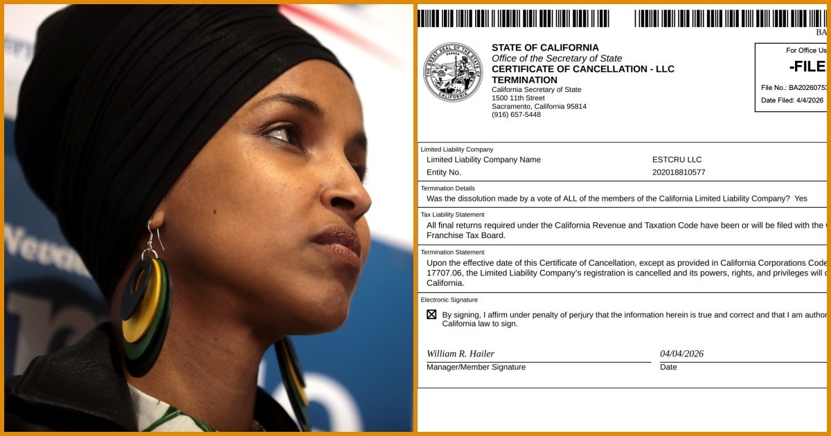 Ilhan Omar’s California Winery LLC Dissolved Just 9 Days After She Scrubbed Millions from Her Financial Disclosures – 
The Minnesota Democrat’s husband’s questionable California winery LLC has been officially dissolved, just nine days after she quietly amended her financial disclosures to slash her reported wealth from millions down to peanuts.
The post Ilhan Omar’s California Winery LLC Dissolved Just 9 Days After She Scrubbed Millions from Her Financial Disclosures appeared first on The Gateway Pundit.