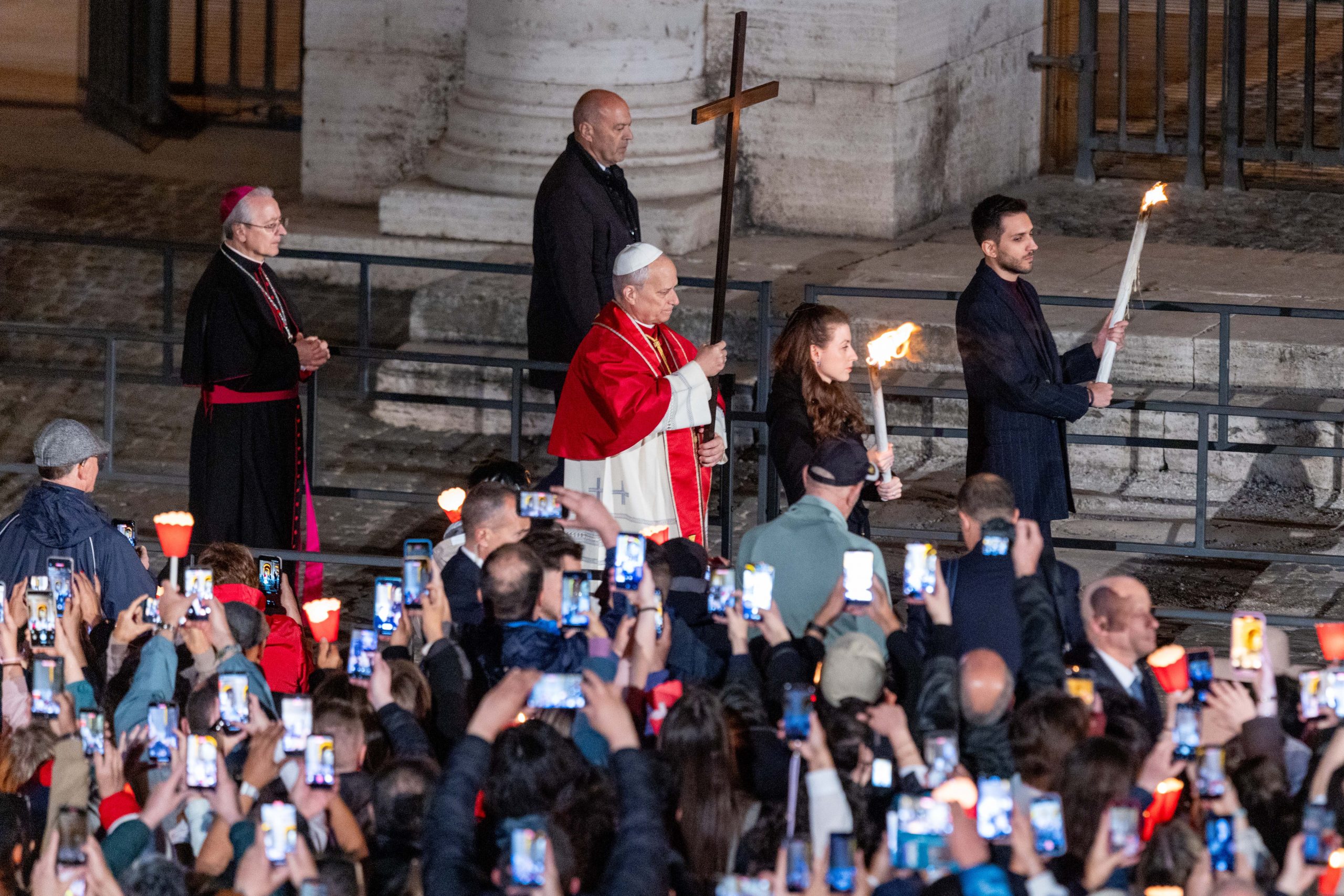 PHOTOS: Pope Leo XIV carries the cross at the Via Crucis in the Colosseum – #Catholic – Pope Leo XIV urged the faithful to “live our lives as a journey” and prayed for the Church to “follow in the footprints” of Christ as he walked the Via Crucis on April 3.The pope personally carried the cross through every station of the Good Friday Way of the Cross at the Colosseum, the first time in four years the figure of the Supreme Pontiff has been present at the amphitheater.
A flickering cross towers at the Colosseum in Rome on Good Friday, April 3, 2026. | Credit: Daniel Ibáñez/EWTN News
Pope Leo XIV carries the cross during the Via Crucis at the Colosseum in Rome, Friday, April 3, 2026. | Credit: Daniel Ibáñez/EWTN News
Pope Leo XIV carries the cross during the Via Crucis at the Colosseum in Rome, Friday, April 3, 2026. | Credit: Daniel Ibáñez/EWTN News
A candle flickers at the Colosseum in Rome on Good Friday, April 3, 2026. | Credit: Daniel Ibáñez/EWTN News
Pope Leo XIV carries the cross during the Via Crucis at the Colosseum in Rome, Friday, April 3, 2026. | Credit: Daniel Ibáñez/EWTN News
Pope Leo XIV carries the cross during the Via Crucis at the Colosseum in Rome, Friday, April 3, 2026. | Credit: Daniel Ibáñez/EWTN News PHOTOS: Pope Leo XIV carries the cross at the Via Crucis in the Colosseum – #Catholic – Pope Leo XIV urged the faithful to “live our lives as a journey” and prayed for the Church to “follow in the footprints” of Christ as he walked the Via Crucis on April 3.The pope personally carried the cross through every station of the Good Friday Way of the Cross at the Colosseum, the first time in four years the figure of the Supreme Pontiff has been present at the amphitheater.
A flickering cross towers at the Colosseum in Rome on Good Friday, April 3, 2026. | Credit: Daniel Ibáñez/EWTN News
Pope Leo XIV carries the cross during the Via Crucis at the Colosseum in Rome, Friday, April 3, 2026. | Credit: Daniel Ibáñez/EWTN News
Pope Leo XIV carries the cross during the Via Crucis at the Colosseum in Rome, Friday, April 3, 2026. | Credit: Daniel Ibáñez/EWTN News
A candle flickers at the Colosseum in Rome on Good Friday, April 3, 2026. | Credit: Daniel Ibáñez/EWTN News
Pope Leo XIV carries the cross during the Via Crucis at the Colosseum in Rome, Friday, April 3, 2026. | Credit: Daniel Ibáñez/EWTN News
Pope Leo XIV carries the cross during the Via Crucis at the Colosseum in Rome, Friday, April 3, 2026. | Credit: Daniel Ibáñez/EWTN News