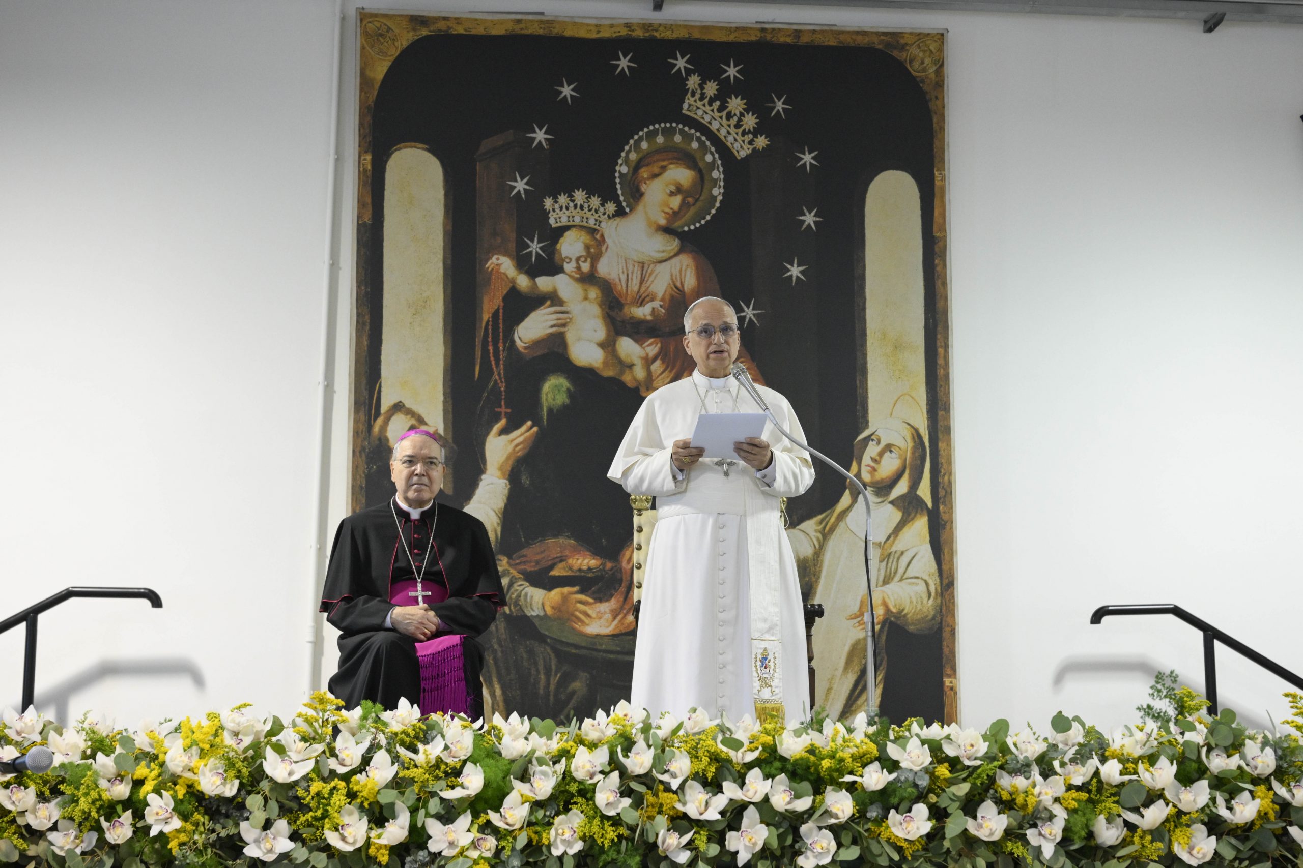 Leo XIV makes Marian pilgrimage on 1-year anniversary as pope #Catholic POMPEI, Italy — Pope Leo XIV placed his pontificate under the protection of Mary during a visit to two cities in southern Italy on Friday — the first anniversary of his election to the papacy on May 8, 2025.Leo celebrated Mass for an estimated 20,000 people outside the Shrine of Our Lady of the Rosary of Pompei, whose feast day is May 8, during the day trip to Pompei and Naples.“Exactly one year ago,” the pope said in his homily, amid thunderous applause from the assembled faithful, “when the ministry of successor of Peter was entrusted to me, it was precisely the day of the Supplication to the Virgin, this beautiful day of the Supplication to the Virgin of the Holy Rosary of Pompei! I therefore had to come here, to place my service under the protection of the Holy Virgin.”“Having then chosen the name Leo places me in the footsteps of Leo XIII, who, among his many merits, also developed a rich magisterium on the holy rosary. Added to all of this is the recent canonization of St. Bartolo Longo, apostle of the rosary,” Leo added.Before Mass, the pope — who flew about 150 miles from Rome to Pompei by helicopter early on May 8 — visited the Shrine of Our Lady of Pompei. Despite forecasts of rain, thousands of people filled Bartolo Longo Square from the first light of dawn.At the shrine, the Holy Father met the “Temple of Charity,” an organization that welcomes and assists people coming from situations of hardship.
 
 Pope Leo XIV meets the “Temple of Charity,” an organization that welcomes and assists people coming from situations of hardship, during a pastoral visit to Pompei, Italy, on May 8, 2026. | Credit: Vatican Media
 
 “Good morning, Pompei! Our Mother Mary — our mom — is always with us,” the pope said, informally greeting the faithful who were waiting for Mass. Before the Eucharistic celebration, Leo also greeted the sick and people with disabilities inside the shrine.The pope’s homily at the outdoor Mass focused on the power of the rosary.“The Hail Mary repeated in the holy rosary is an act of love,” he said. “Generations of believers have been shaped and safeguarded by this prayer — simple and popular, yet at the same time capable of mystical heights and a treasure chest of the most essential Christian theology.”He also called the Hail Mary prayer “an invitation to joy.”“It tells Mary, and in her all of us, that upon the ruins of our humanity, tried by sin and therefore always inclined to abuses, oppression, and war, the caress of God has come — the caress of mercy, which in Jesus takes on a human face. Mary thus becomes the mother of mercy.”“When St. John Paul II proclaimed the Year of the Rosary [2002–2003], he wished to place it in a special way under the gaze of the Virgin of Pompei,” Leo XIV continued. “Times have not improved since then. The wars still being fought in so many regions of the world call for renewed commitment, not only economic and political, but also spiritual and religious.”“Peace is born within the heart,” he added. “We cannot resign ourselves to the images of death that the news presents to us every day. St. Bartolo Longo, reflecting on Mary’s faith, called her ‘omnipotent by grace.’ Through her intercession, may an abundant outpouring of mercy come from the God of peace — touching hearts, calming resentments and fratricidal hatred, and enlightening those who bear special responsibilities of governance. No earthly power will save the world, but only the divine power of love.”At the conclusion of Mass, Pope Leo prayed together with the faithful the traditional Supplication to Our Lady of Pompei.The Supplication to the Queen of the Holy Rosary of Pompei was written in 1883 by St. Bartolo Longo. It is solemnly recited twice a year, at noon on May 8 and on the first Sunday of October. The supplication was composed in response to the invitation that Pope Leo XIII addressed to Catholics in his first encyclical on the rosary, Supremi Apostolatus Officio, calling for a spiritual commitment to confront the evils of society.
 
 Pope Leo XIV prays at the Cathedral of the Assumption of Mary in Naples, Italy, on Friday, May 8, 2026. | Credit: Vatican Media
 
 Visit to NaplesAfter lunch in private, Pope Leo took a helicopter about 16 miles northwest to Naples, the capital city of the Campania region of Italy, where he met with priests and religious brothers and sisters in the Naples cathedral.During his visit to the cathedral, Leo stopped in the Chapel of the Treasure of St. Januarius, where the miracle of the liquefaction of the blood of St. Januarius had taken place on May 3. The pope kissed the relic and with it blessed those in the packed cathedral.After some time in adoration of the Blessed Sacrament, the pope addressed the Catholic community: “What I therefore ask of you is this: Listen to one another, walk together, create a symphony of charisms and ministries, and in this way find ways to move from a pastoral ministry of maintenance to a missionary pastoral ministry, capable of engaging with the concrete lives of people.”“In a city marked by inequality, youth unemployment, school dropout rates, and fragile family situations, the proclamation of the Gospel cannot be separated from a concrete and supportive presence that involves everyone — priests, religious, and laypeople alike,” he added.Pope Leo XIV then arrived in the popemobile to Piazza del Plebiscito, the main square of Naples, where authorities estimate about 50,000 people were present.The pope’s address focused on peace and justice: a peace that “begins in the human heart, passes through relationships, takes root in neighborhoods and on the outskirts, and expands to embrace the entire city and the world.” A peace that needs justice “to be authentic” and that “can never be separated from charity.”Leo also spoke about the “Neapolitan paradox:” on the one hand, the significant increase in tourism, which however struggles to correspond to “economic dynamism capable of truly involving the entire social community.” He described a city “marked by a social divide that no longer separates the center from the outskirts but is even evident within every area, with existential peripheries nested even in the heart of the historic center.” Faced with these disparities, Pope Leo XIV recalled the presence of the state as “more necessary than ever, to provide security and confidence to citizens and to take space away from organized crime.”He then encouraged moving forward with the projects of hope taking shape in the city: “Gather your strength, work together, walk united — institutions, Church, and civil society — to connect the city, protect your children from the snares of hardship and evil, and restore to Naples its vocation to be a capital of humanity and hope.”This story was first published in multiple parts by ACI Stampa, the Italian-language sister service of EWTN News. It has been translated and adapted by EWTN News English.
