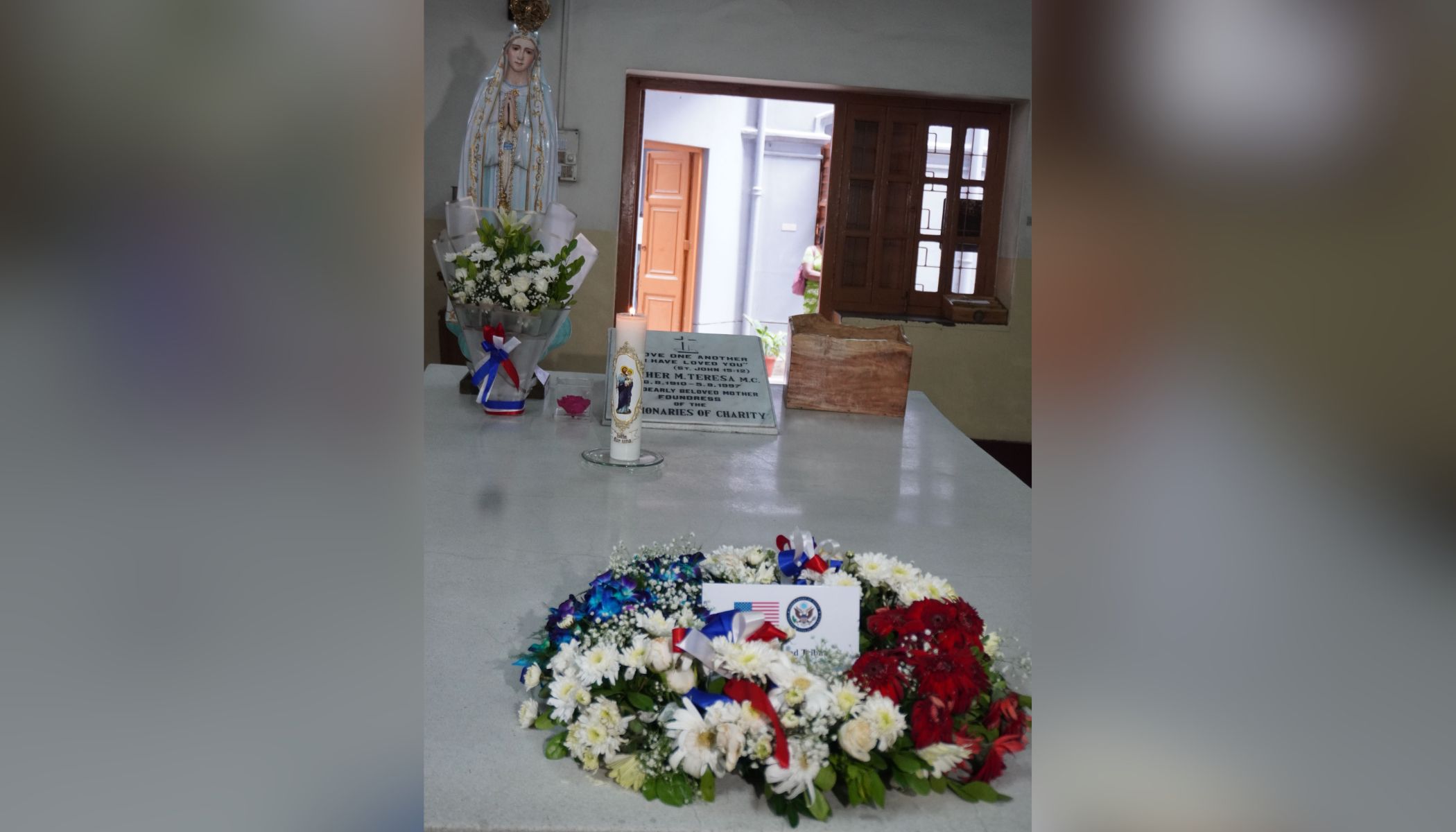 Rubio pays homage at Mother Teresa’s tomb, bringing ‘joy’ to her nuns – #Catholic – KOLKATA, India — The unprecedented visit of Marco Rubio, U.S. secretary of state, to the mother house of the Missionaries of Charity (MC), commencing his May 23–26 trip to India, has brought joy to the congregation founded by Mother Teresa, canonized as St. Teresa of Kolkata in 2016.After landing at Kolkata airport in the early hours of May 23, Rubio headed straight to the mother house. Accompanied by his wife, Jeanette Dousdebes, he attended a special Mass at the tomb of the nun, known as the “saint of the gutters,” on the ground floor of the mother house and placed a wreath of flowers on it.
A wreath from U.S. Secretary of State Marco Rubio bears a card from the U.S. Department of State reading “With Respect and Tribute from the People of The United States of America” at the tomb of St. Teresa of Kolkata on May 23, 2026. | Credit: Anto Akkara
“With Respect and Tribute from the People of The United States of America” read the card pinned to the wreath Rubio placed on the tomb of Mother Teresa, which is thronged by hundreds of pilgrims daily.After the nearly hourlong Mass, Rubio spent another half hour with the Missionaries of Charity sisters at the mother house as dozens of excited novices looked on from the upper verandah.“It was beautiful. His respect for the mother is amazing. We thank God for this visit,” Sister Concettina, the congregationʼs secretary-general, told EWTN News after Rubio left, briefing the media, who had waited patiently outside for a couple of hours.From the mother house, Rubio and his entourage moved to Shishu Bhavan (a childrenʼs home), 650 feet away on the same A.J.C. Bose Road, where Rubio handed out teddy bears to destitute children with disabilities.“Mother Teresa left a tremendous legacy of compassion and service. I was honored to visit the Missionaries of Charity today to pay homage to her legacy,” Rubio said on X before flying from Kolkata to New Delhi to meet Prime Minister Narendra Modi.The Telegraph, an English-language daily based in Kolkata, also hinted at the significance of Rubioʼs mother house visit, titling its report “U.S. Secretary of State Marco Rubio visits mother house in Kolkata on first leg of India trip.”A long-scheduled day of double joyLater that afternoon, it proved a long-scheduled day of double joy for the Missionaries of Charity, with 25 novices of different nationalities taking their final professions at Auxilium Parish Church in a solemn service led by Archbishop Elias Frank of Kolkata in the presence of hundreds of sisters.
Sister Concettina, secretary-general of the Missionaries of Charity, briefs the media at the mother house in Kolkata, India, after U.S. Secretary of State Marco Rubio’s visit on May 23, 2026. | Credit: Anto Akkara
“It is a day of double joy for us,” Sister Marie Juan, one of the senior Missionaries of Charity councilors who formally “accepted” the vows during the two-hour service — with Superior General Sister Mary Joseph away in Australia — told EWTN News while coming out of the church.The senior Missionary of Charity official was responding to an EWTN News question on how she felt about the U.S. secretary of state visiting the Mother House at the start of his four-day visit to India.An act of solidarity amid recent strainsThe congregation had previously undergone a stressful period when the Bharatiya Janata Party (BJP) government led by Modi canceled its FCRA (Foreign Contribution Regulation Act) license to receive foreign donations on Christmas Day 2021 — alongside thousands of Indian church and secular advocacy and charity groups, including Bread for the World and Compassion International.Following widespread Indian and international outcry, the Modi government restored the Missionaries of Charityʼs FCRA license within a fortnight, after peers in the U.K. House of Lords slammed the decision in a Jan. 6, 2022, debate.“This unique visit is reassuring for us,” Alexander Anthony, secretary-general of the All India Catholic Union — the official national lay network for Catholics in India — told EWTN News on May 26.The Rubio visit, said Kolkata-based Anthony, “is an act of solidarity with the MCs and Christian community in India. It gives out a clear message to the rulers as the community is distressed.”India has reported steadily increasing incidents of anti-Christian violence, rising from 127 in 2014, when Modi assumed power, to 834 by 2024.The Christian community has been on edge recently after the BJP, for the first time, took power in West Bengal state — of which Kolkata is the capital — in the April elections, amid widespread criticism of the deletion of more than 9 million voters from the rolls, equivalent to 12% of the voter list.Even the Missionaries of Charity sisters in Kolkata had to appeal to get their voting rights restored, The Times of India reported. Rubio pays homage at Mother Teresa’s tomb, bringing ‘joy’ to her nuns – #Catholic – KOLKATA, India — The unprecedented visit of Marco Rubio, U.S. secretary of state, to the mother house of the Missionaries of Charity (MC), commencing his May 23–26 trip to India, has brought joy to the congregation founded by Mother Teresa, canonized as St. Teresa of Kolkata in 2016.After landing at Kolkata airport in the early hours of May 23, Rubio headed straight to the mother house. Accompanied by his wife, Jeanette Dousdebes, he attended a special Mass at the tomb of the nun, known as the “saint of the gutters,” on the ground floor of the mother house and placed a wreath of flowers on it.
A wreath from U.S. Secretary of State Marco Rubio bears a card from the U.S. Department of State reading “With Respect and Tribute from the People of The United States of America” at the tomb of St. Teresa of Kolkata on May 23, 2026. | Credit: Anto Akkara
“With Respect and Tribute from the People of The United States of America” read the card pinned to the wreath Rubio placed on the tomb of Mother Teresa, which is thronged by hundreds of pilgrims daily.After the nearly hourlong Mass, Rubio spent another half hour with the Missionaries of Charity sisters at the mother house as dozens of excited novices looked on from the upper verandah.“It was beautiful. His respect for the mother is amazing. We thank God for this visit,” Sister Concettina, the congregationʼs secretary-general, told EWTN News after Rubio left, briefing the media, who had waited patiently outside for a couple of hours.From the mother house, Rubio and his entourage moved to Shishu Bhavan (a childrenʼs home), 650 feet away on the same A.J.C. Bose Road, where Rubio handed out teddy bears to destitute children with disabilities.“Mother Teresa left a tremendous legacy of compassion and service. I was honored to visit the Missionaries of Charity today to pay homage to her legacy,” Rubio said on X before flying from Kolkata to New Delhi to meet Prime Minister Narendra Modi.The Telegraph, an English-language daily based in Kolkata, also hinted at the significance of Rubioʼs mother house visit, titling its report “U.S. Secretary of State Marco Rubio visits mother house in Kolkata on first leg of India trip.”A long-scheduled day of double joyLater that afternoon, it proved a long-scheduled day of double joy for the Missionaries of Charity, with 25 novices of different nationalities taking their final professions at Auxilium Parish Church in a solemn service led by Archbishop Elias Frank of Kolkata in the presence of hundreds of sisters.
Sister Concettina, secretary-general of the Missionaries of Charity, briefs the media at the mother house in Kolkata, India, after U.S. Secretary of State Marco Rubio’s visit on May 23, 2026. | Credit: Anto Akkara
“It is a day of double joy for us,” Sister Marie Juan, one of the senior Missionaries of Charity councilors who formally “accepted” the vows during the two-hour service — with Superior General Sister Mary Joseph away in Australia — told EWTN News while coming out of the church.The senior Missionary of Charity official was responding to an EWTN News question on how she felt about the U.S. secretary of state visiting the Mother House at the start of his four-day visit to India.An act of solidarity amid recent strainsThe congregation had previously undergone a stressful period when the Bharatiya Janata Party (BJP) government led by Modi canceled its FCRA (Foreign Contribution Regulation Act) license to receive foreign donations on Christmas Day 2021 — alongside thousands of Indian church and secular advocacy and charity groups, including Bread for the World and Compassion International.Following widespread Indian and international outcry, the Modi government restored the Missionaries of Charityʼs FCRA license within a fortnight, after peers in the U.K. House of Lords slammed the decision in a Jan. 6, 2022, debate.“This unique visit is reassuring for us,” Alexander Anthony, secretary-general of the All India Catholic Union — the official national lay network for Catholics in India — told EWTN News on May 26.The Rubio visit, said Kolkata-based Anthony, “is an act of solidarity with the MCs and Christian community in India. It gives out a clear message to the rulers as the community is distressed.”India has reported steadily increasing incidents of anti-Christian violence, rising from 127 in 2014, when Modi assumed power, to 834 by 2024.The Christian community has been on edge recently after the BJP, for the first time, took power in West Bengal state — of which Kolkata is the capital — in the April elections, amid widespread criticism of the deletion of more than 9 million voters from the rolls, equivalent to 12% of the voter list.Even the Missionaries of Charity sisters in Kolkata had to appeal to get their voting rights restored, The Times of India reported.