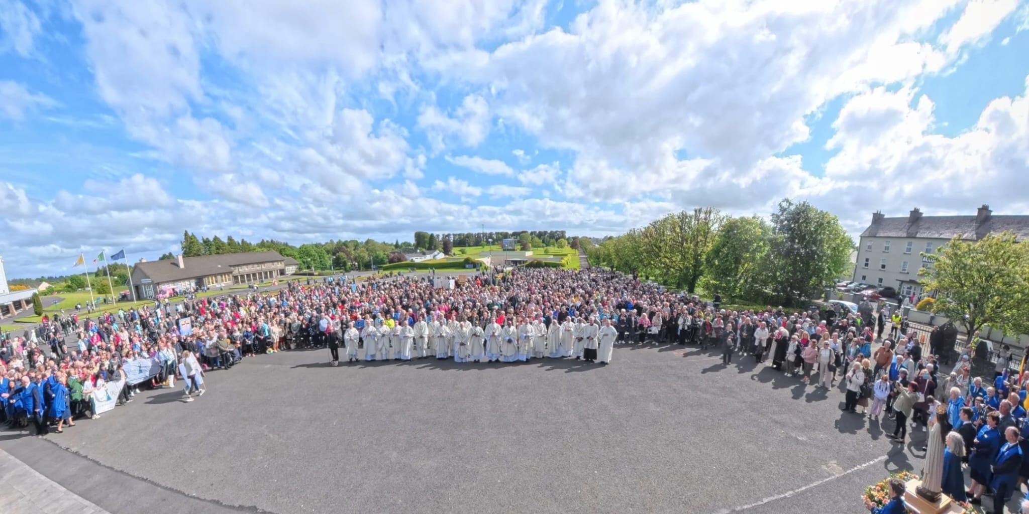 13,000 gather at Knock in Ireland for largest Catholic rally since papal visit #Catholic In the largest gathering of Catholics in Ireland since Pope Francis’ visit in 2018, the annual All Ireland Rosary brought over 13,000 people to Knock Shrine on June 6 in a joint prayer for peace. Speaking to EWTN News after the rally, Archbishop of Armagh and Primate of All Ireland Eamon Martin said: “It was a very special joy for me to preside at the Eucharist in Knock at the rosary rally. I felt a tremendous sense of joy and hope among the people who were gathered there. And it was especially gratifying to see many young people, including the childrenʼs rosary group, who made a very important and beautiful contribution to the day.”The archbishop added: “I really felt that Knock was alive, and it makes me realize that our Blessed Mother continues to speak into the troubled world in which we live, with many new problems and new challenges. From the point of view of Ireland, itʼs very important for us to have a gathering like this, to affirm the very many people who have remained strong and steadfast in their faith and who need this kind of gathering in order to give them encouragement and a strong sense of mission.”Martin said the word “mission” stayed with him after leaving the rally. “Thatʼs a word that I went home with in my head,“ he said. ”There is a wonderful mission involved in the rosary rally. Itʼs about gathering people but also about sending them back into their homes, parishes, and communities, to continue to make the beautiful graces of our Blessed Mother well known, to continue to pray for peace.”
 
 Thousands gather at Knock Shrine in Knock, Ireland, for the All Ireland Rosary Rally on June 6, 2026. | Credit Dáithi Quinn
 
 Turning to the practical ways in which people can make a difference in their local parishes, Martin said: “I personally would invite people to restore the practice of the First Saturday devotions. This would be in fulfillment of our Blessed Motherʼs own wish, but it would also provide a new and further structure for parishes to gather, to pray the rosary, to have adoration, to have the sacrament of reconciliation available.”Martin also expressed hope that other countries might be inspired by the example of the All Ireland Rosary Rally.In his sermon during the Mass at the shrine on the day of the rally, the archbishop encouraged the congregation of thousands to pray often, in union with Mary, for the protection of humanity in this technological age.Echoing the words of Pope Leo XIV in his recent encyclical Magnifica Humanitas, he said: “Artificial Intelligence is already shaping human life in homes, workplaces, and communities; in hospitals, public services, and economies. AI can do remarkable and helpful things. It can even mimic human behavior and voices, but it cannot love, suffer, forgive, pray, or hope as humans can, nor can it be truly ‘wise.’ AI does not have a conscience.”Together with Bishop Donal McKeown and Bishop John Buckley, Martin led the renewal of the consecration of Ireland to the Immaculate Heart of Mary at the culmination of the rosary procession.Speaking to EWTN News, Christine O’Hara, a secondary schoolteacher in Cork, Ireland, said: “The rosary rally was a very blessed and grace-filled day, and thereʼs a number of things that weʼre really hoping people will take away from the event. The first being that people will feel inspired to pray the rosary every day.”O’Hara, who runs a childrenʼs rosary group and two First Saturday communities, added: “Our Lady said in Fátima, pray the rosary every day to obtain peace in the world and an end to the war. Itʼs the desire of Archbishop Eamon Martin that the renewal of the First Saturday devotion would happen in this country. Weʼre really hoping and praying that one of the fruits, and Iʼm sure there will be many fruits from this rosary rally, but weʼre really hoping and praying that people will feel inspired to start the First Saturday devotion in their parish.”OʼHara also said she hopes more people will be inspired to start childrenʼs rosary groups as well as rosary groups for adults in their parishes. The huge crowd also heard from an inspiring panel of international speakers. Bishop Oliver Doeme spoke to the crowds about the power of the rosary in strengthening the faith and courage of the people of his diocese in Nigeria who live in daily fear of murder at the hands of Boko Haram terrorists.Nikki Kingsley shared her remarkable conversion journey from the Muslim faith in her native Pakistan to being received into the Catholic faith. Her moving and inspiring story focused on the power of the rosary and her devotion to Our Lady.Other speakers included Father Chris Alar, the provincial superior of the Marian Fathers of the Immaculate Conception, who talked of the importance of Marian devotion, and Sister Ângela de Fátima, vice postulator for the cause of the three Fátima children.
